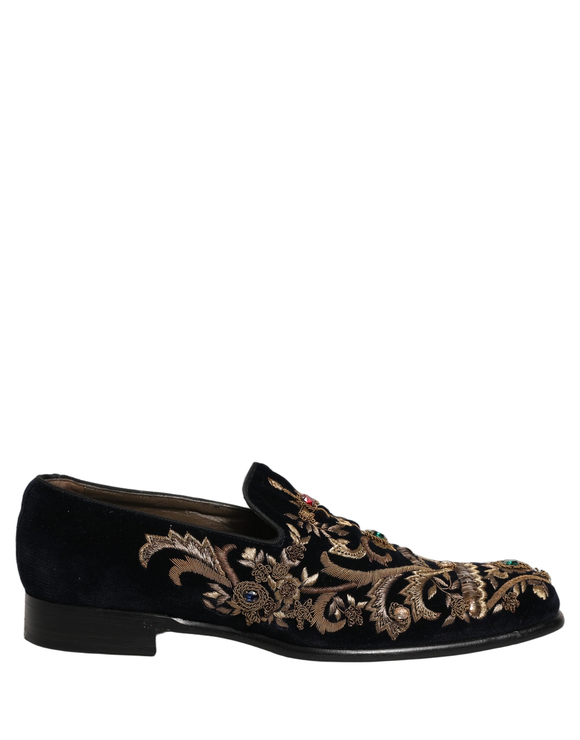 Pre-Owned Dolce & Gabbana Black Velvet Embellished Dress Loafers Shoes
