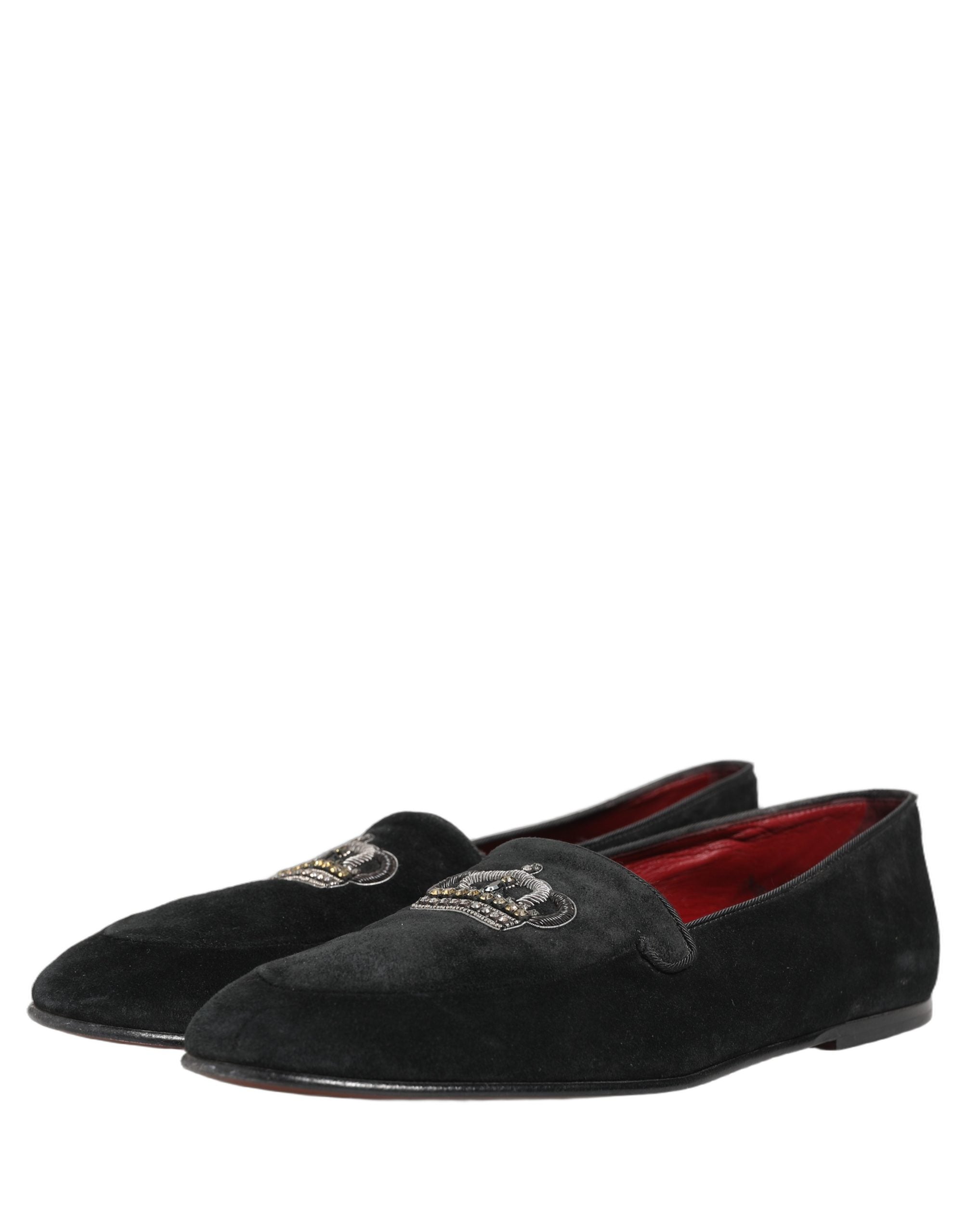 Pre-Owned Dolce & Gabbana Black Crown Embellished Dress Loafers Shoes