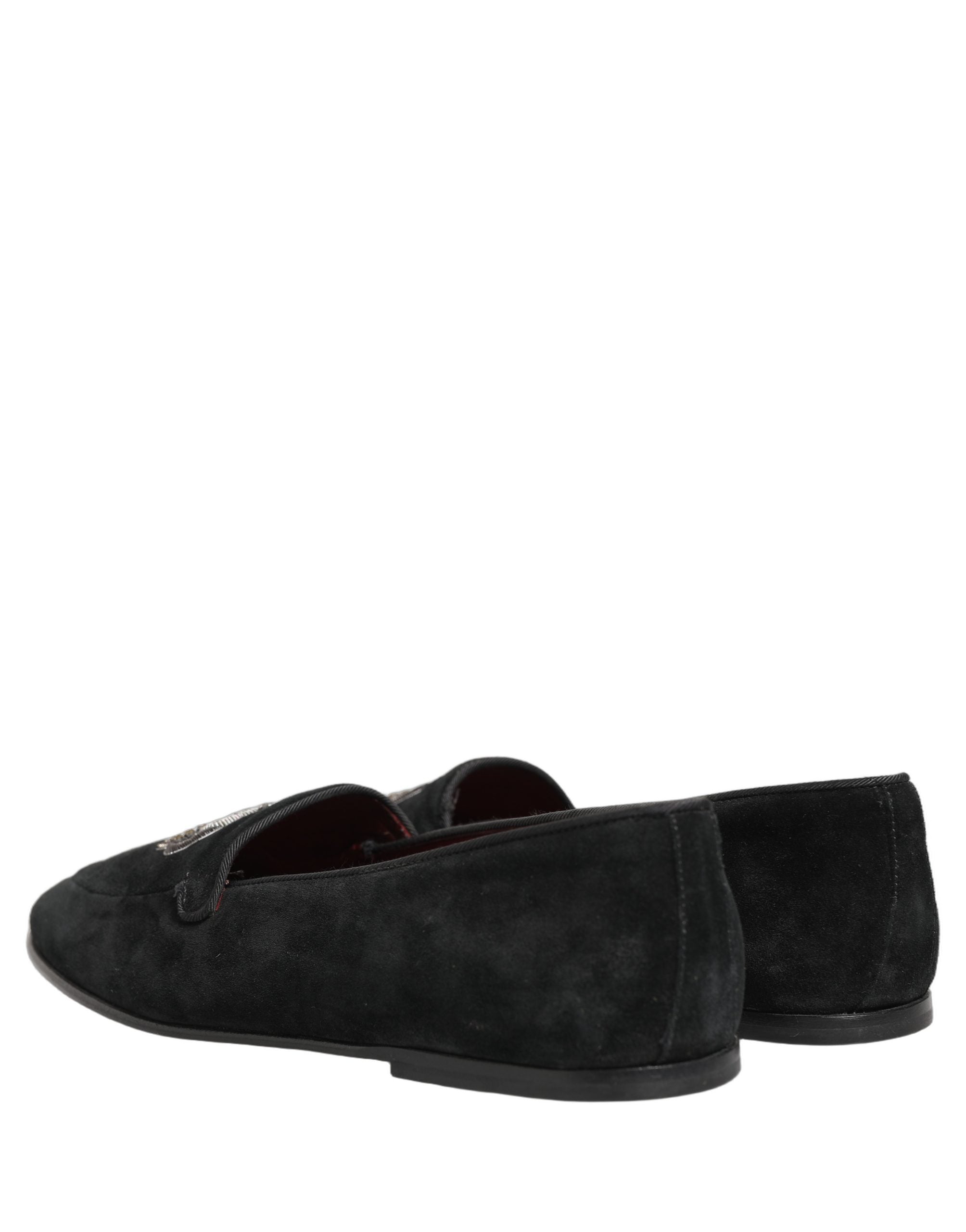 Pre-Owned Dolce & Gabbana Black Crown Embellished Dress Loafers Shoes