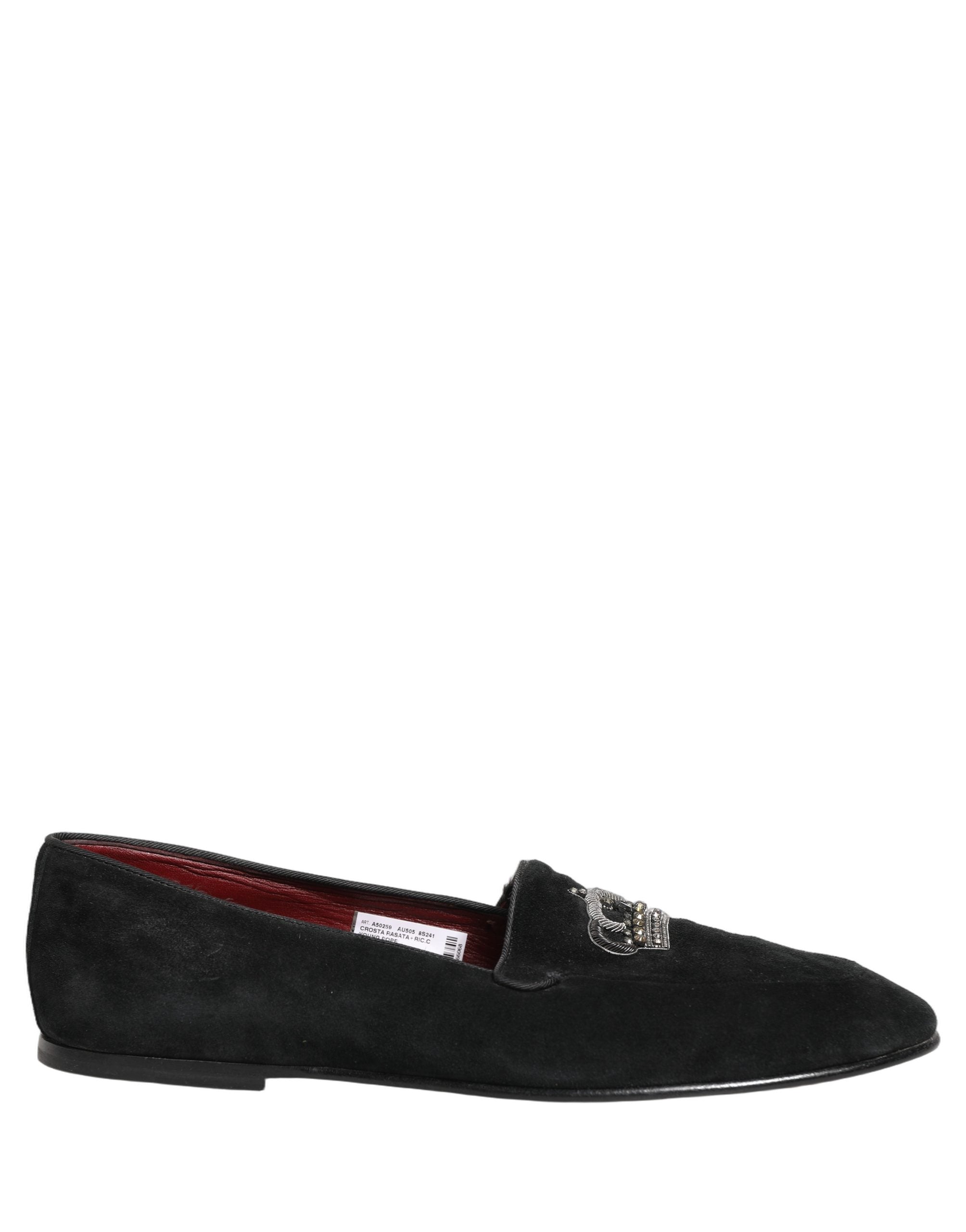 Pre-Owned Dolce & Gabbana Black Crown Embellished Dress Loafers Shoes