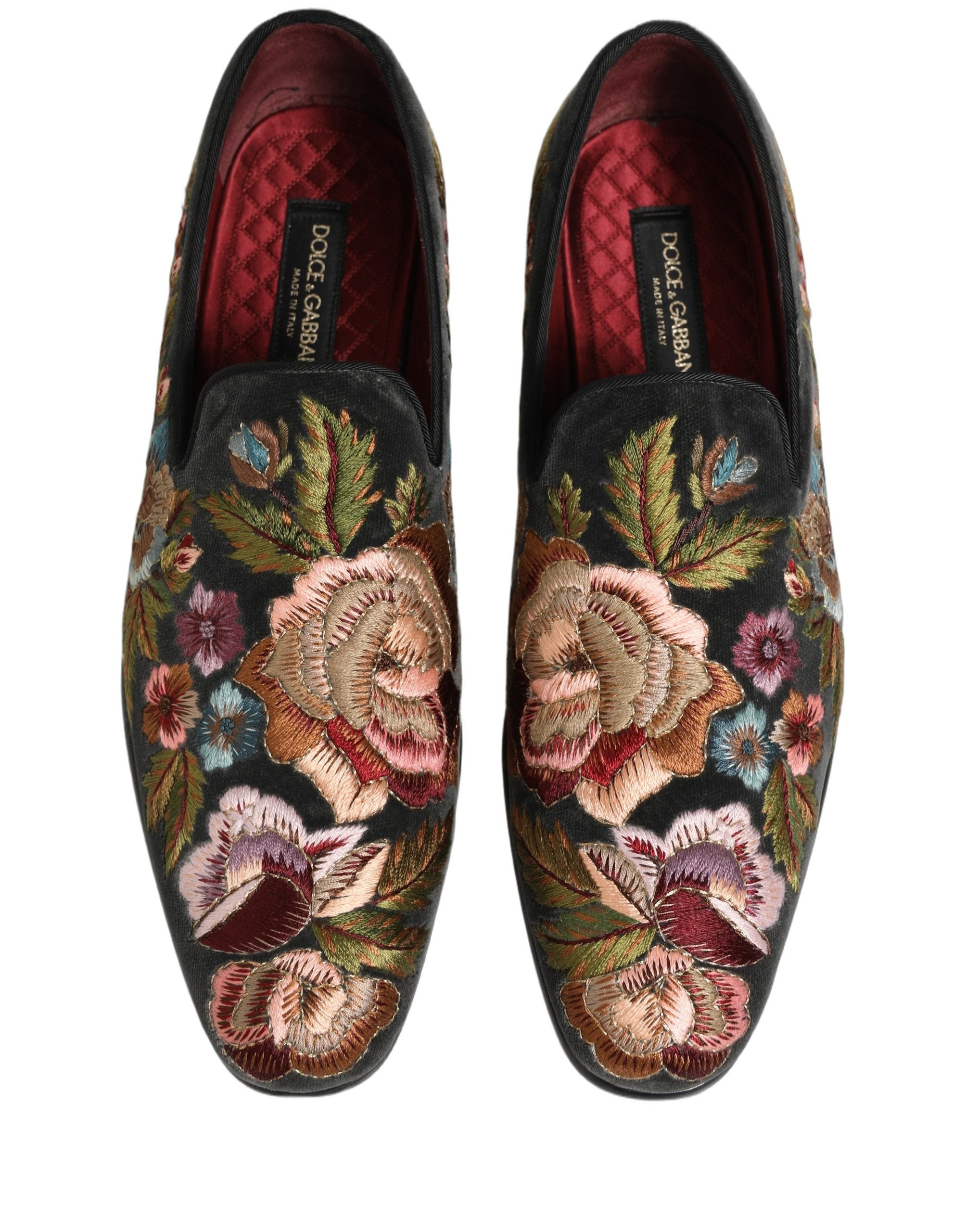 Pre-Owned Dolce & Gabbana Black Velvet Floral Embroidery Loafers Shoes