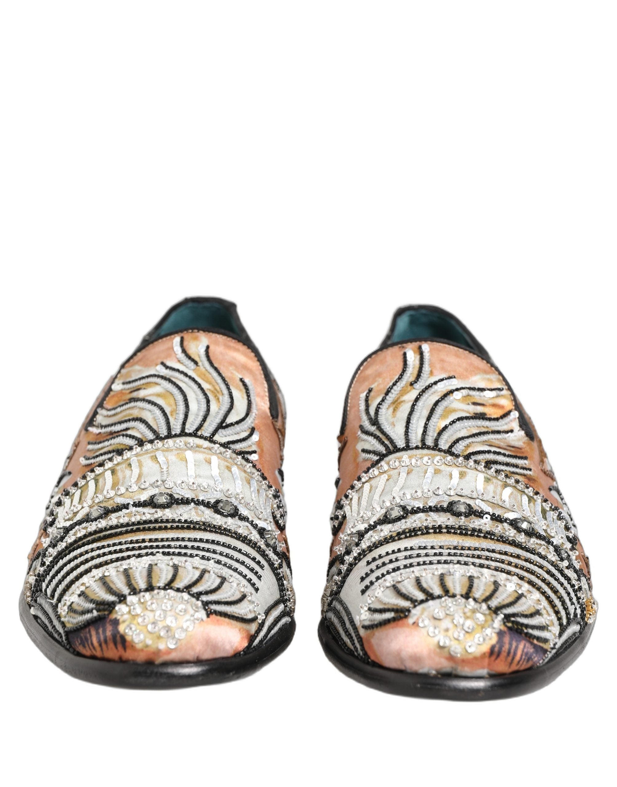 Dolce & Gabbana Multicolor Brocade Sequin Dress Loafers Shoes