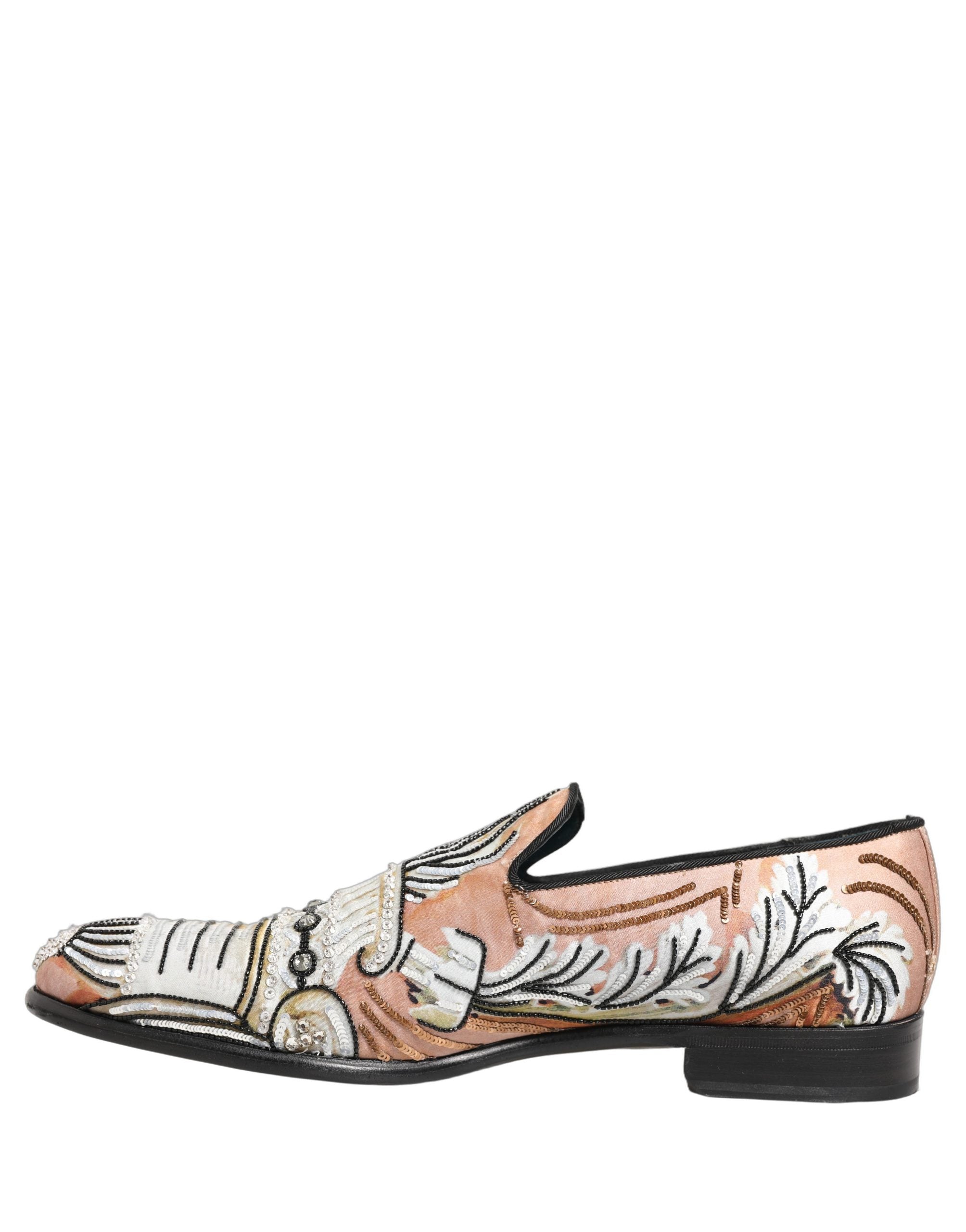 Dolce & Gabbana Multicolor Brocade Sequin Dress Loafers Shoes