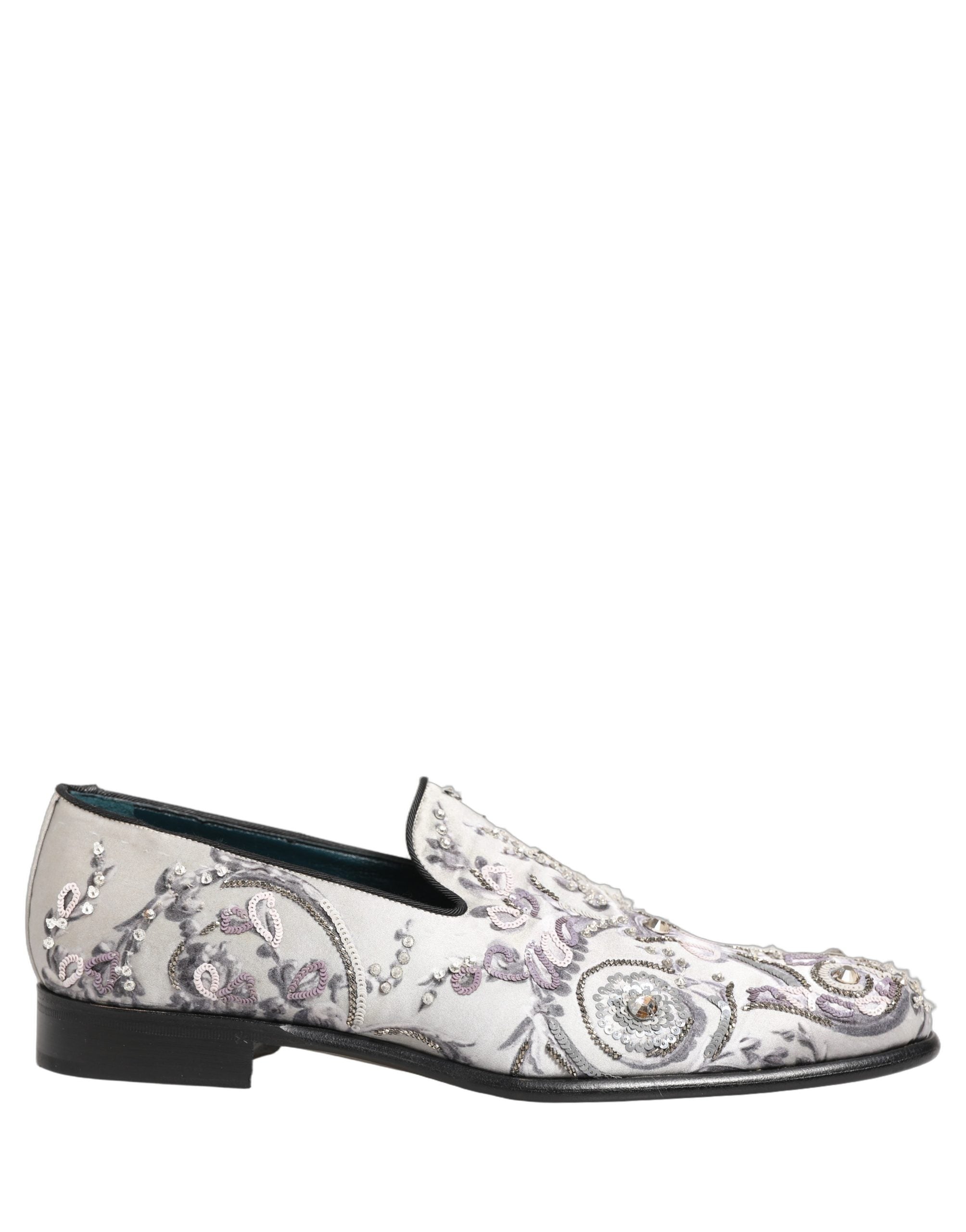Dolce & Gabbana White Sequined Formal Slip On Loafers Shoes