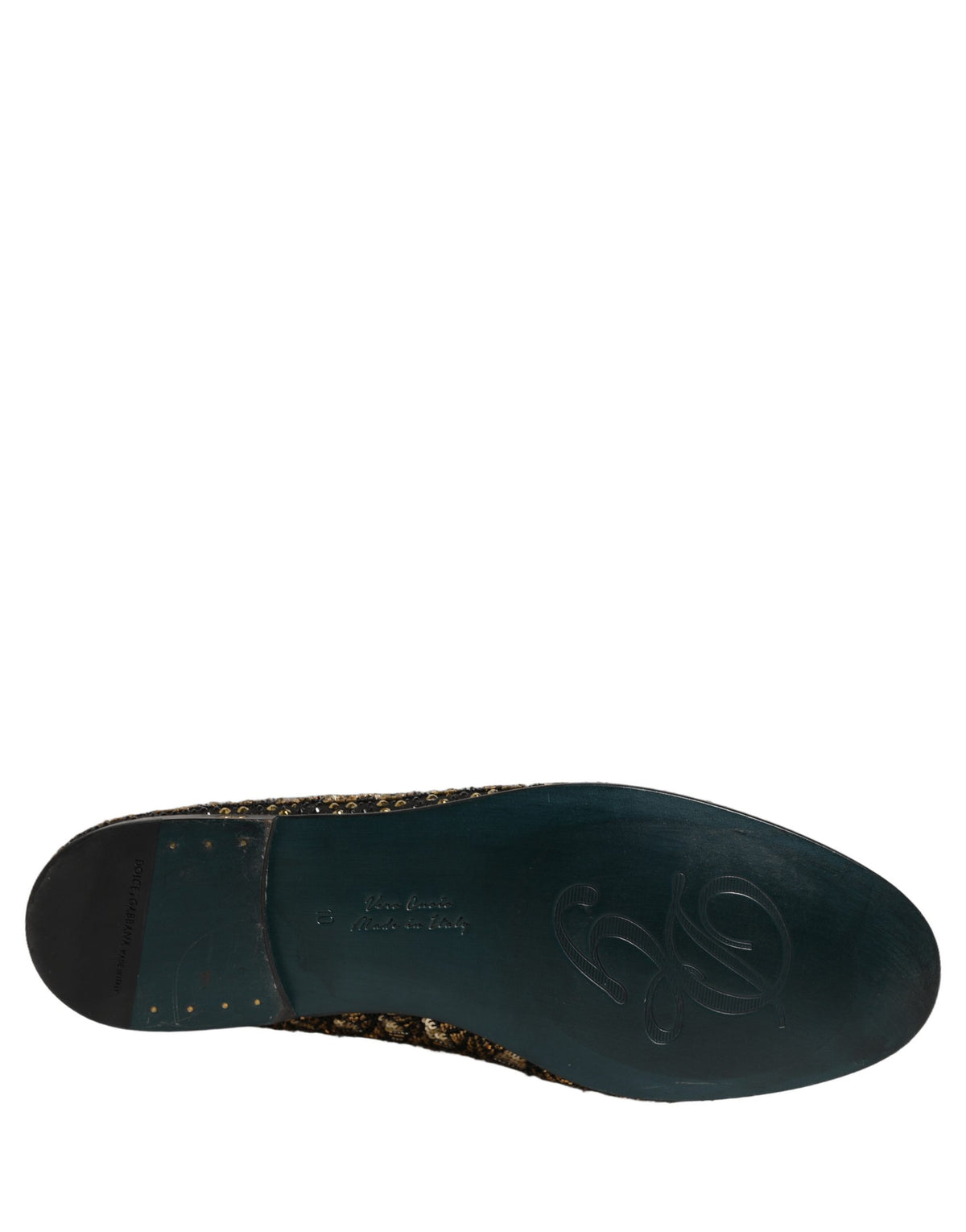 New Dolce & Gabbana Black Gold Embellished Slip On Loafers Shoes