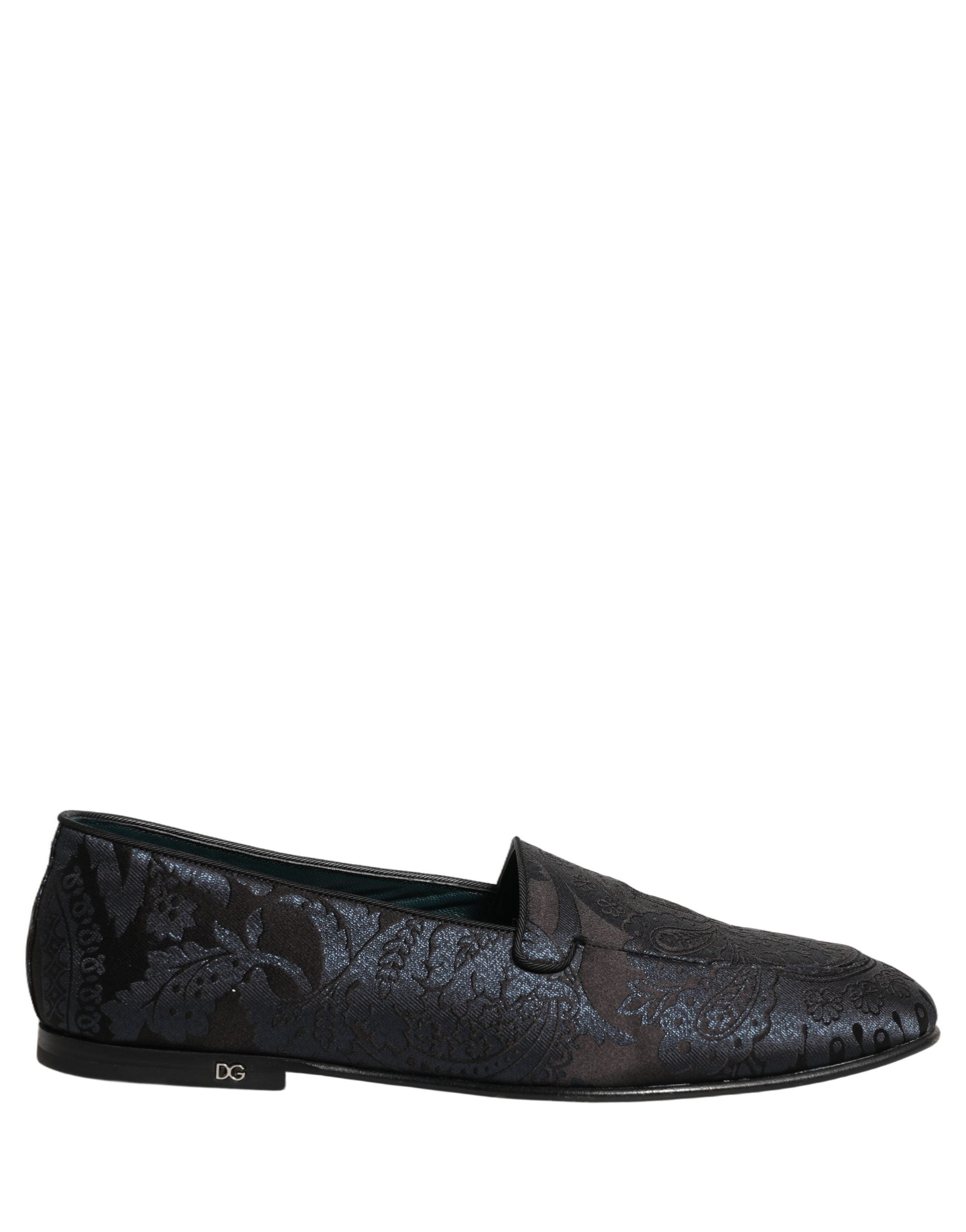 Dolce & Gabbana Silver Jacquard Leather Slip On Loafers Shoes