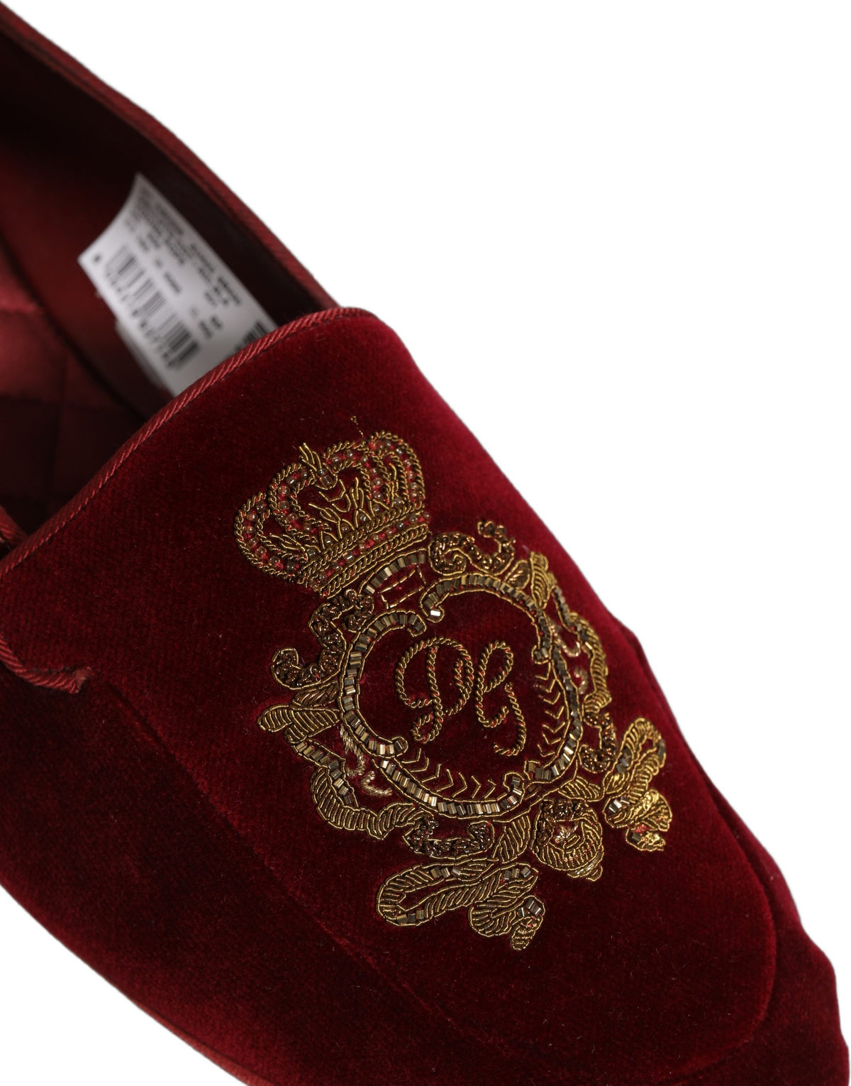 New Dolce & Gabbana Maroon Velvet Crown Embroidery Loafers Shoes