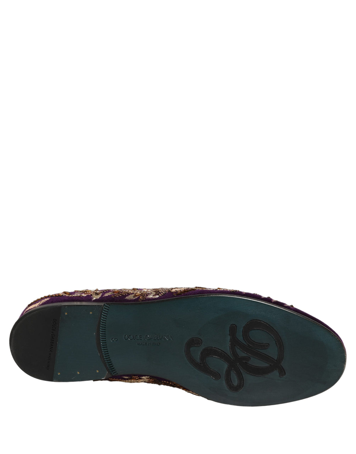 New Dolce & Gabbana Violet Velvet Floral Embroidery Loafers Shoes