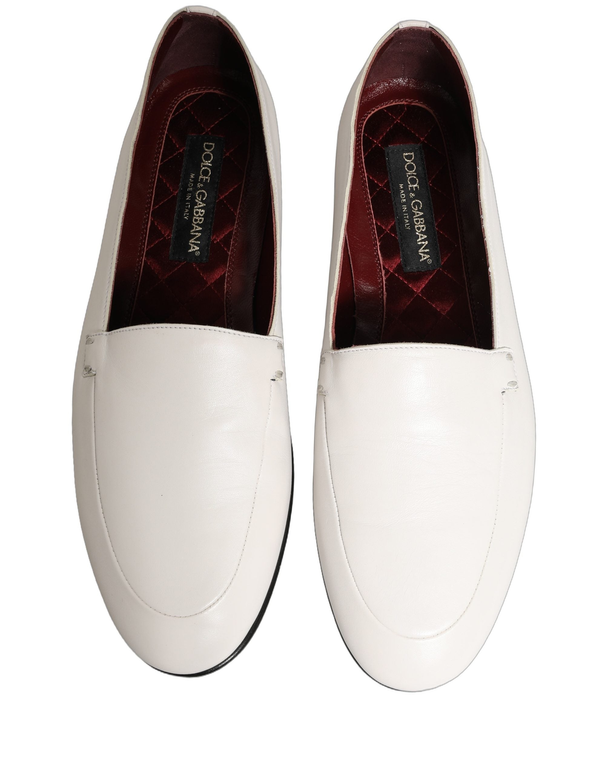 Dolce & Gabbana White Leather Logo Slip On Men Loafers
