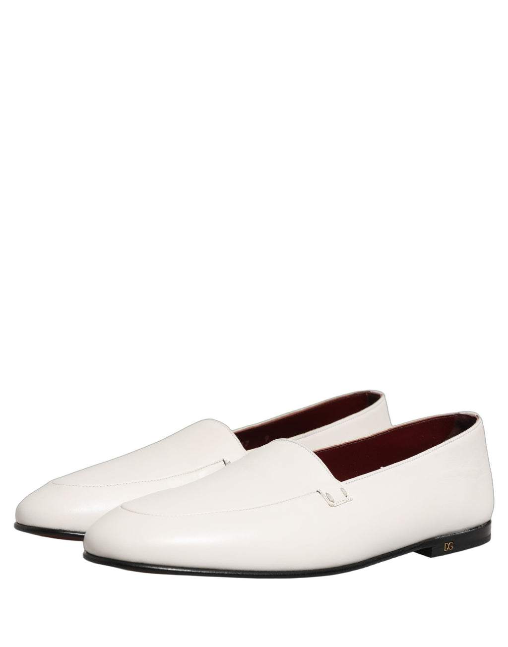 Dolce & Gabbana White Leather Logo Slip On Men Loafers