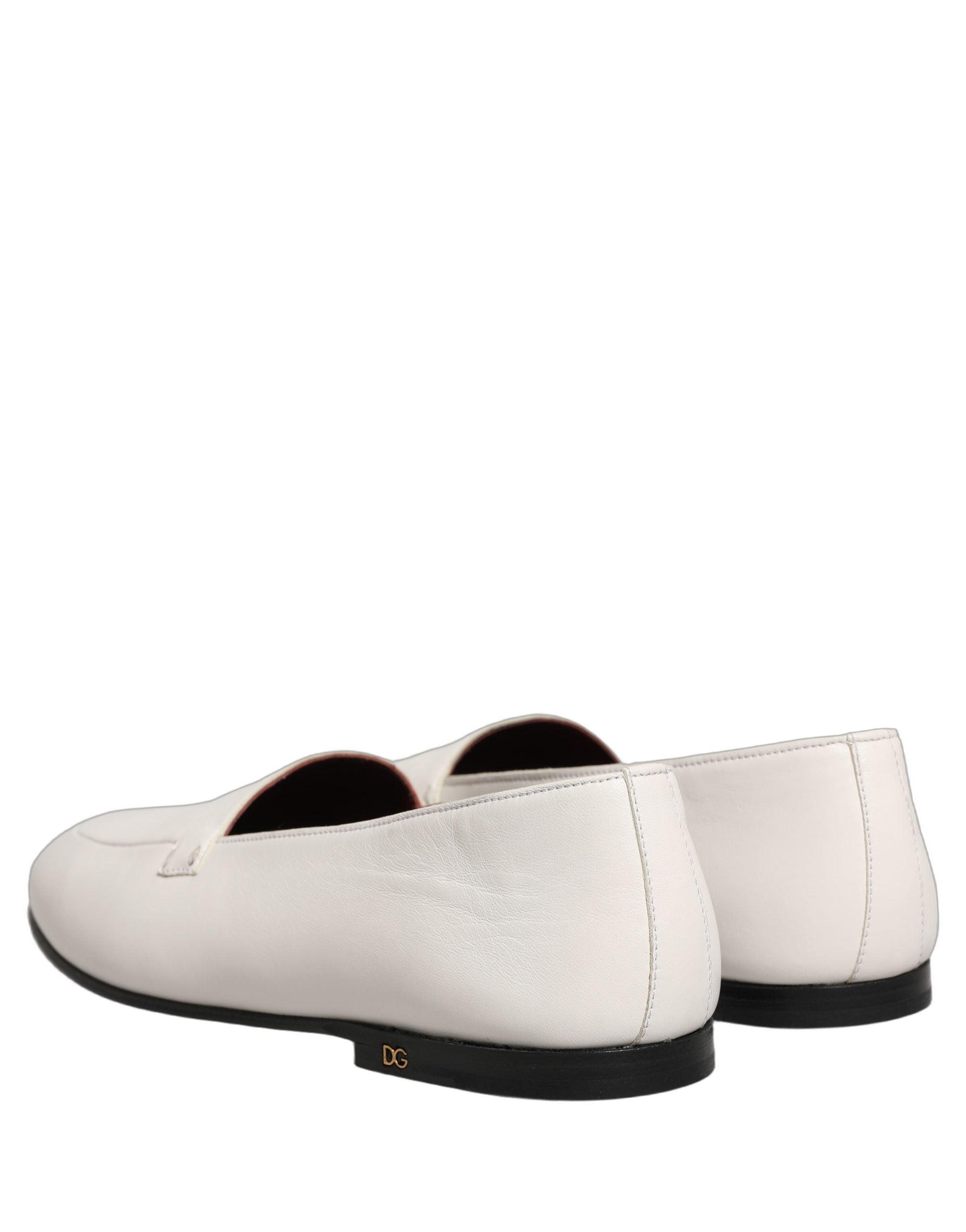 Dolce & Gabbana White Leather Logo Slip On Men Loafers
