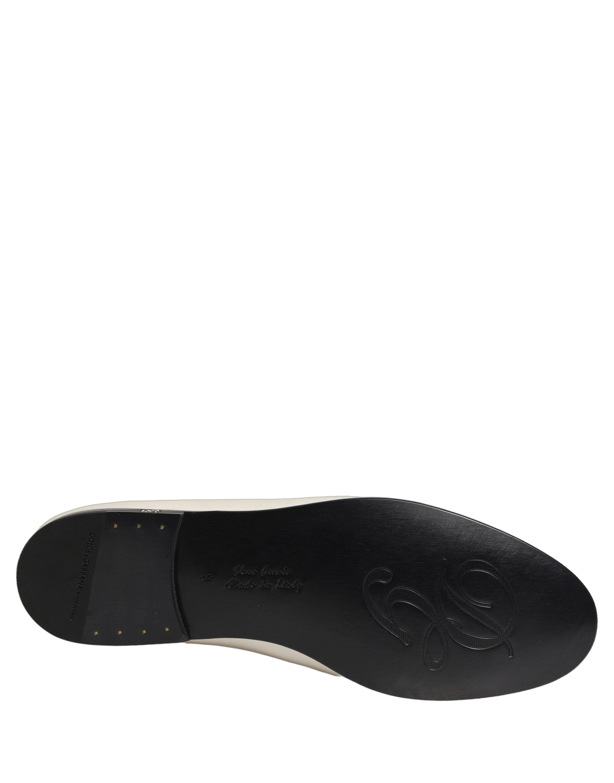 Dolce & Gabbana White Satin Logo Slip On Flats Loafers