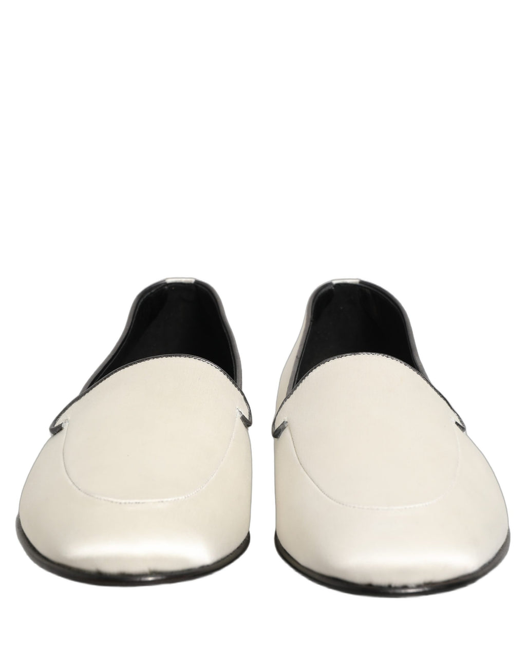 Dolce & Gabbana White Satin Logo Slip On Flats Loafers
