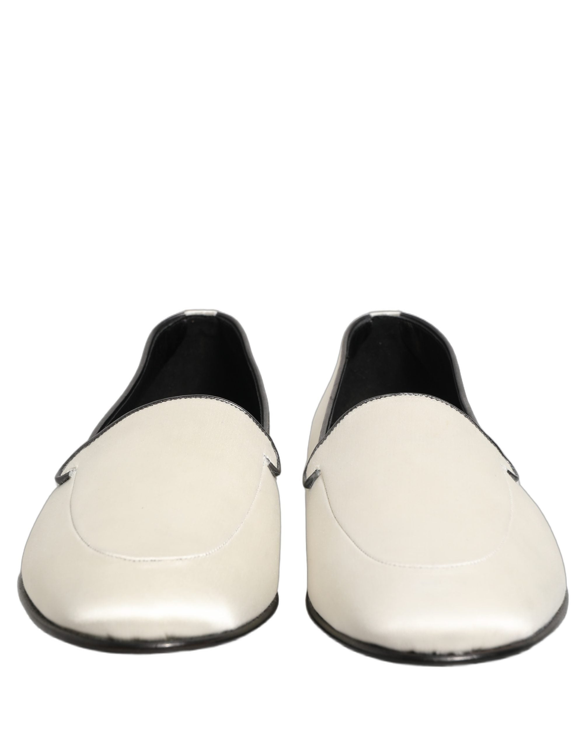 Dolce & Gabbana White Satin Logo Slip On Flats Loafers