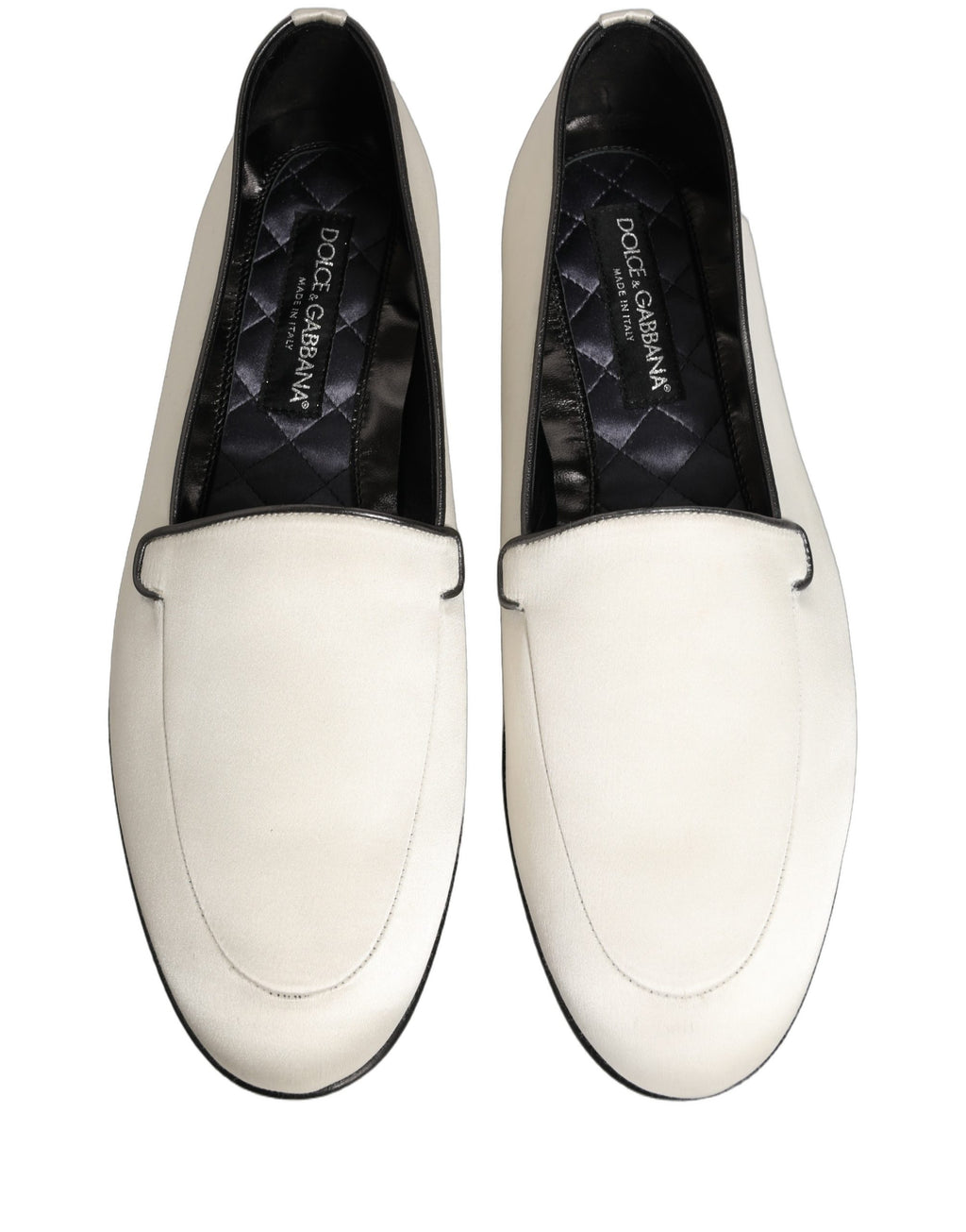 Dolce & Gabbana White Satin Logo Slip On Flats Loafers