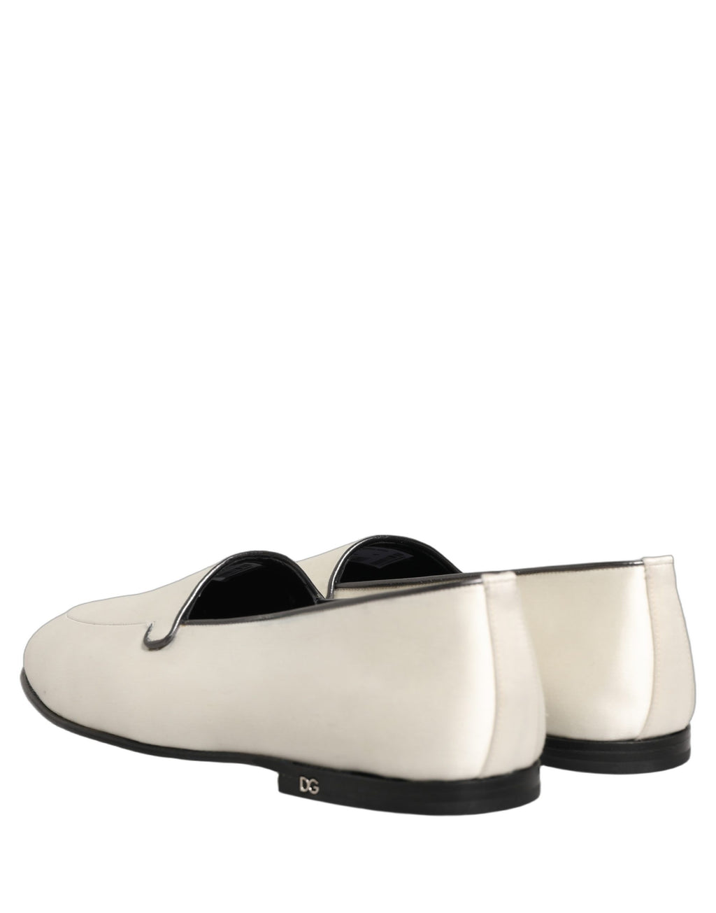 Dolce & Gabbana White Satin Logo Slip On Flats Loafers