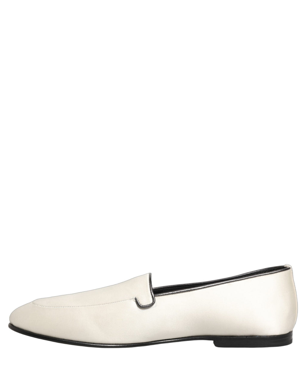 Dolce & Gabbana White Satin Logo Slip On Flats Loafers