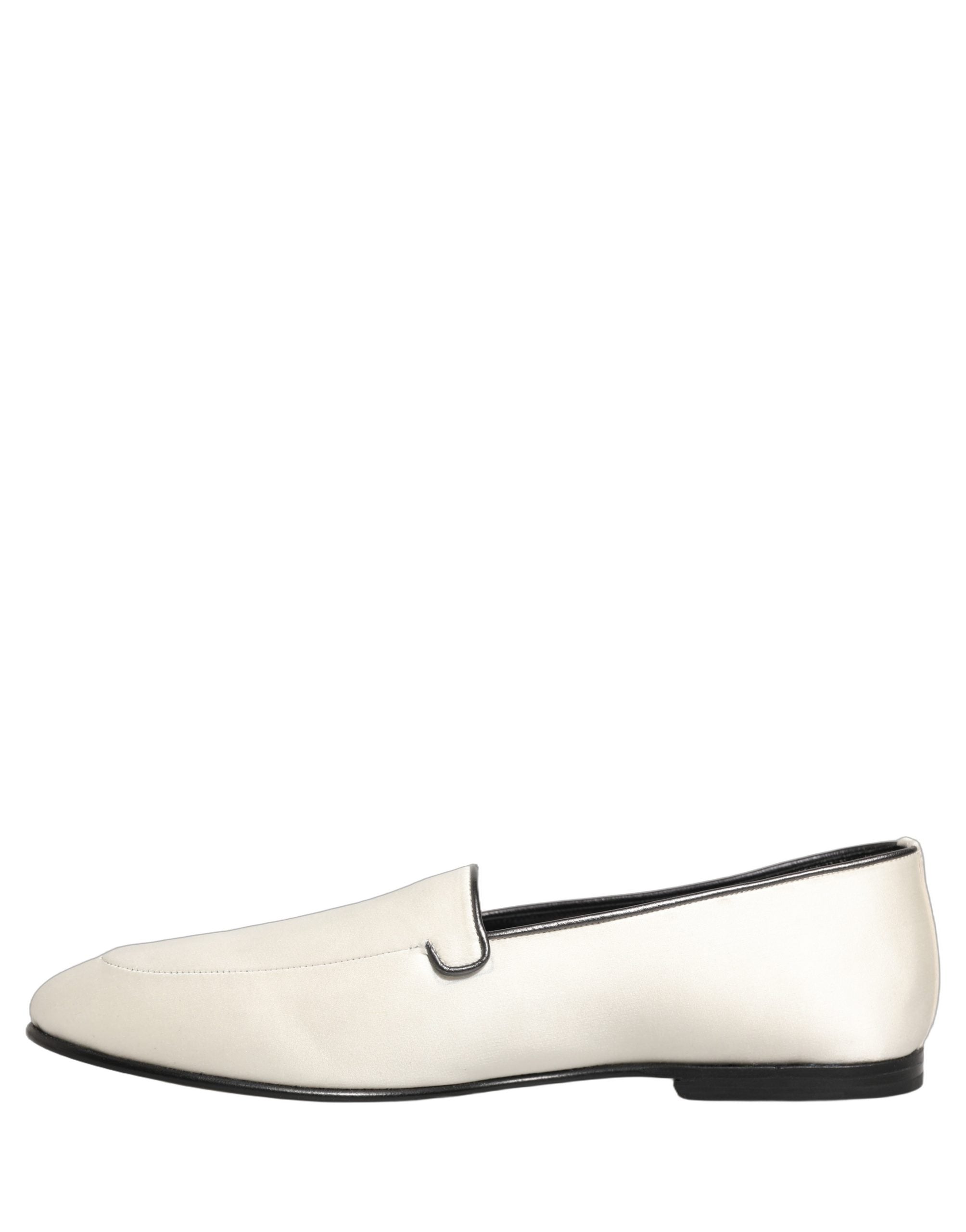 Dolce & Gabbana White Satin Logo Slip On Flats Loafers