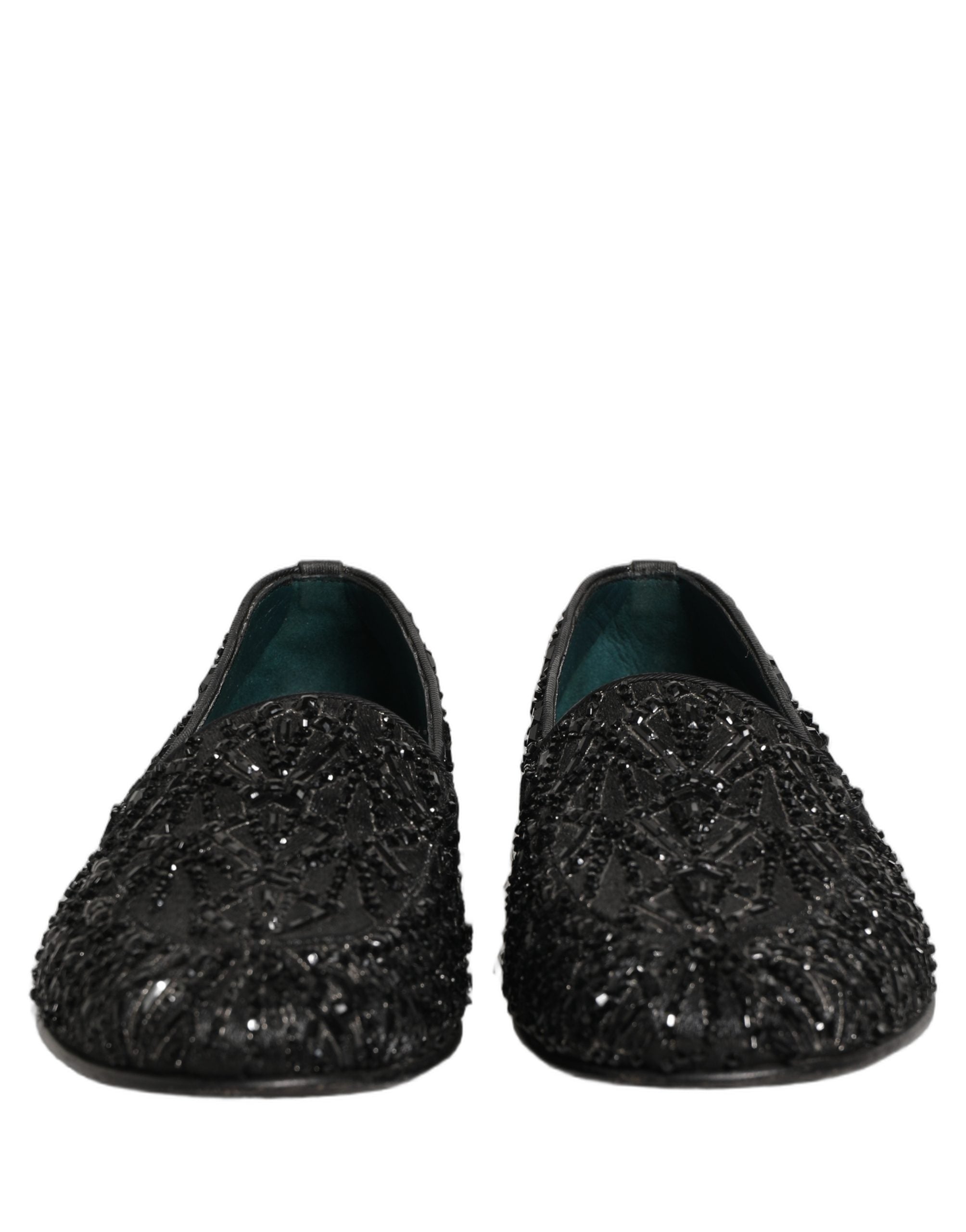 Dolce & Gabbana Black Velvet Embroidered Dress Loafers