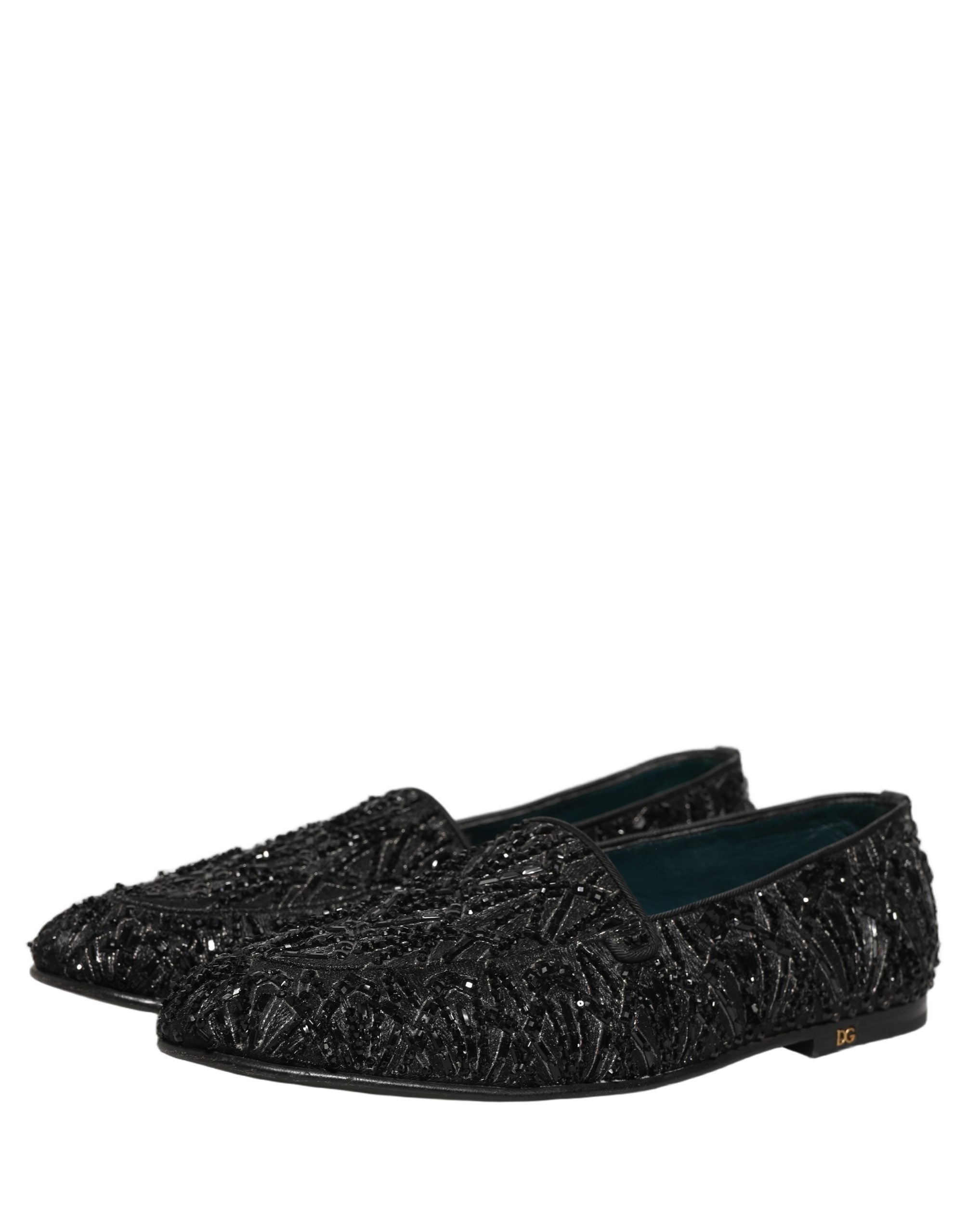 Dolce & Gabbana Black Velvet Embroidered Dress Loafers