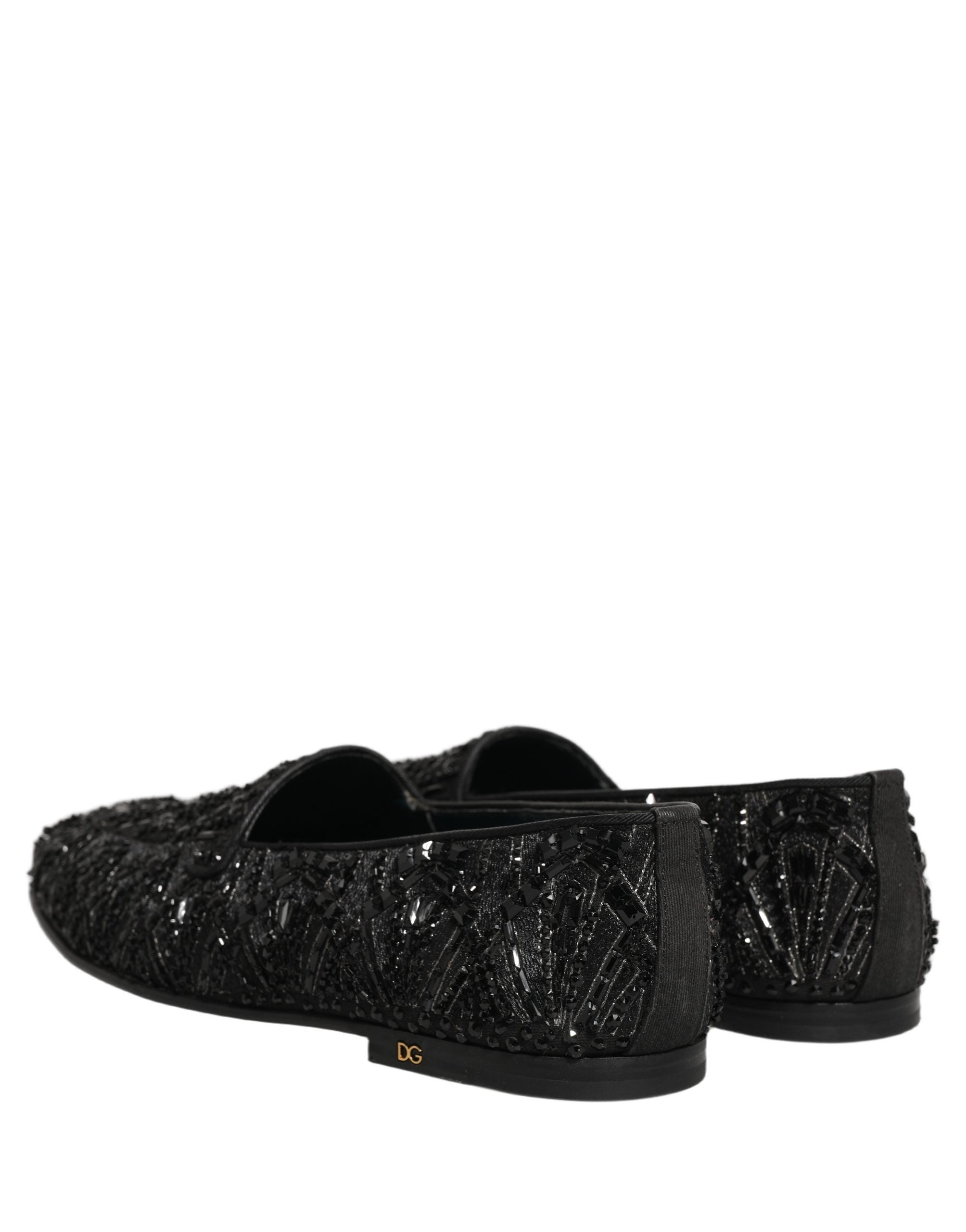 Dolce & Gabbana Black Velvet Embroidered Dress Loafers