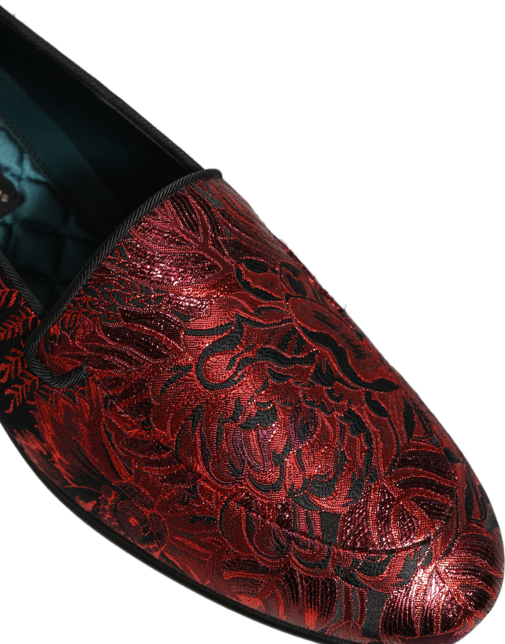 Dolce & Gabbana Red Floral Jacquard Slip On Loafers