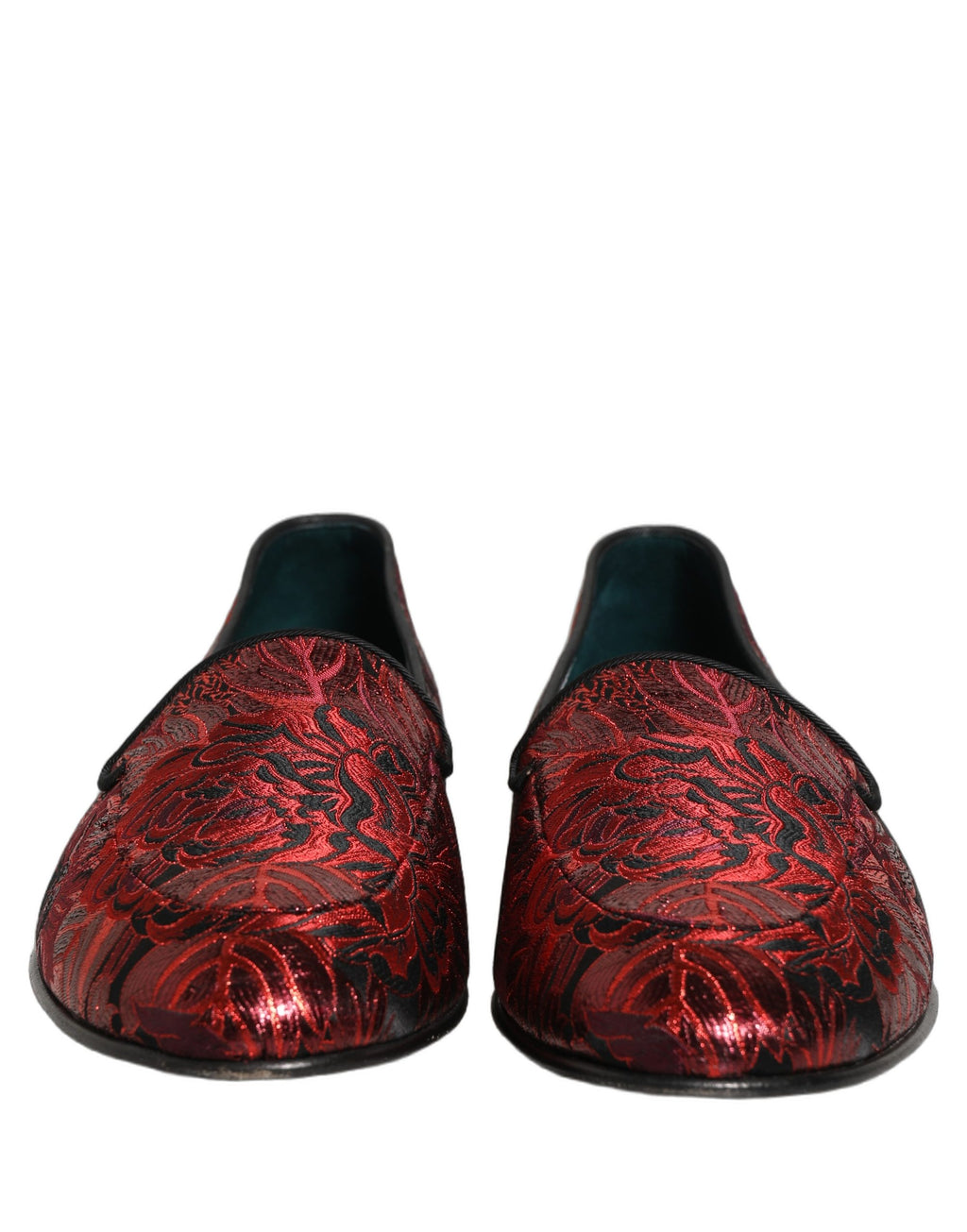 Dolce & Gabbana Red Floral Jacquard Slip On Loafers