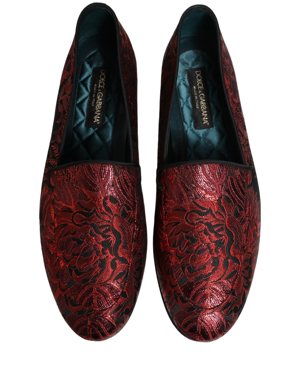 Dolce & Gabbana Red Floral Jacquard Slip On Loafers