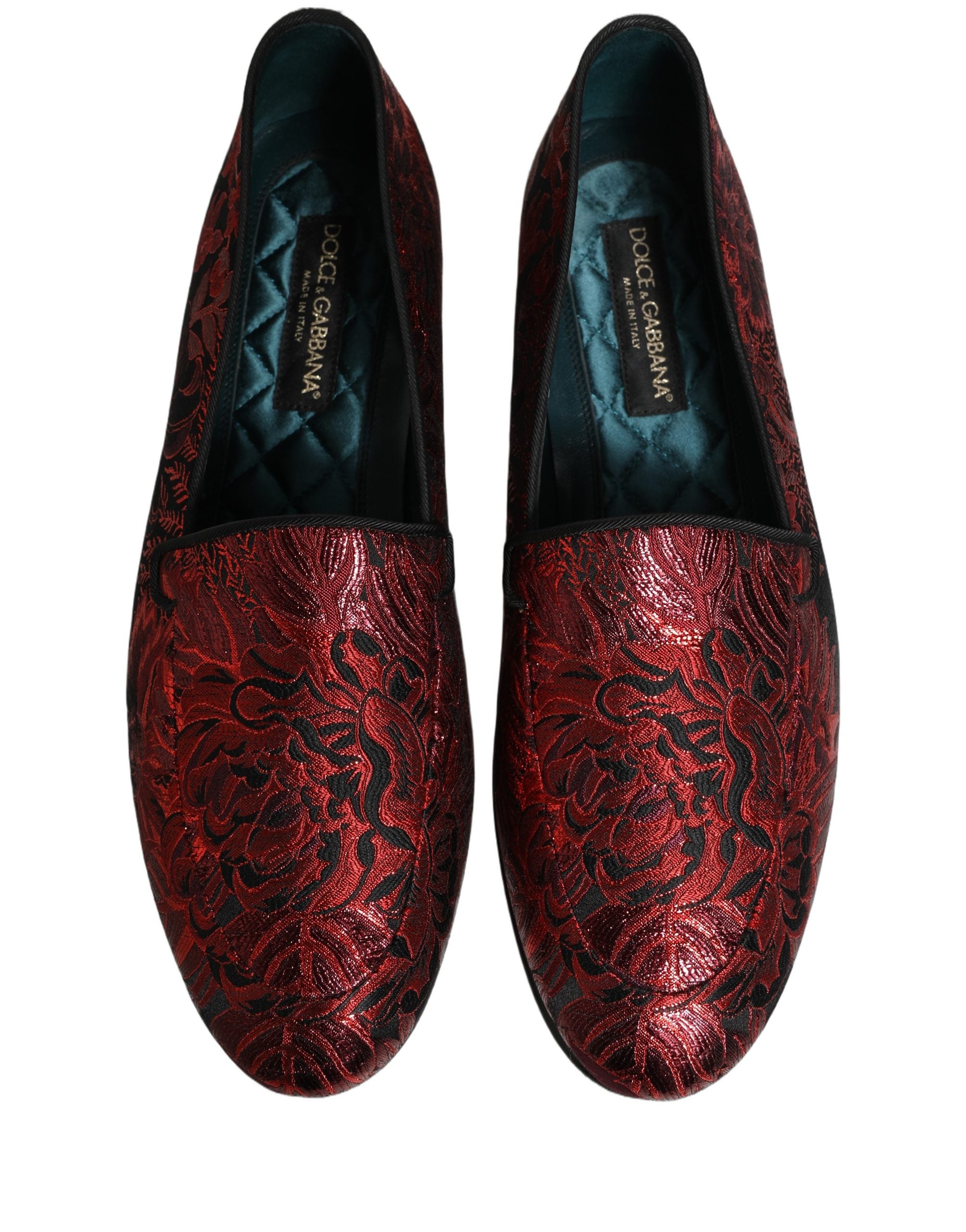 Dolce & Gabbana Red Floral Jacquard Slip On Loafers