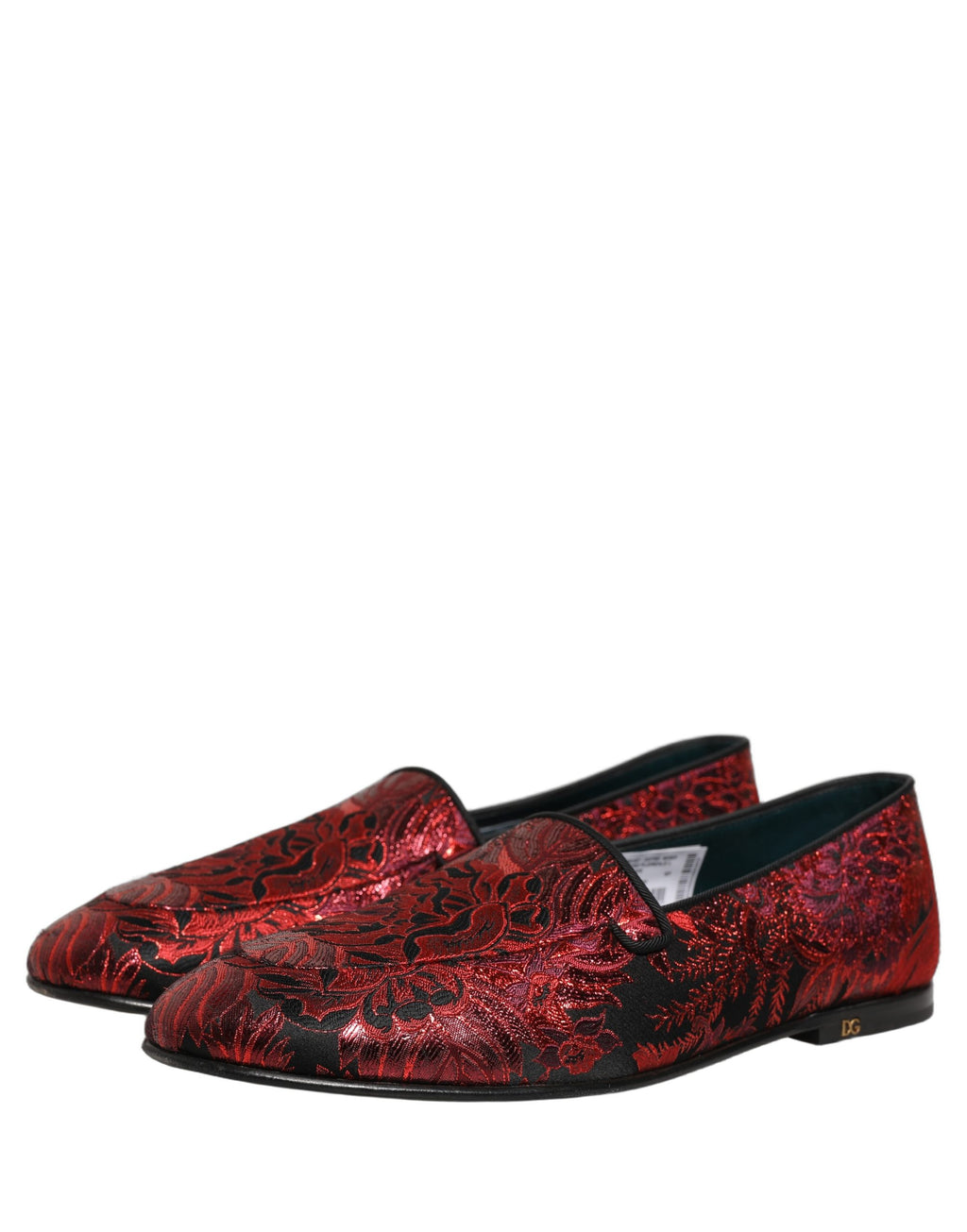 Dolce & Gabbana Red Floral Jacquard Slip On Loafers