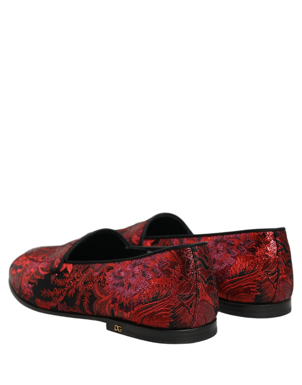 Dolce & Gabbana Red Floral Jacquard Slip On Loafers