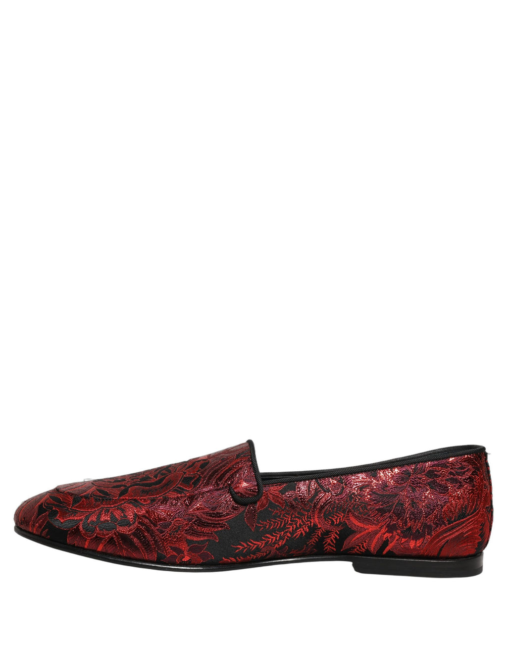 Dolce & Gabbana Red Floral Jacquard Slip On Loafers