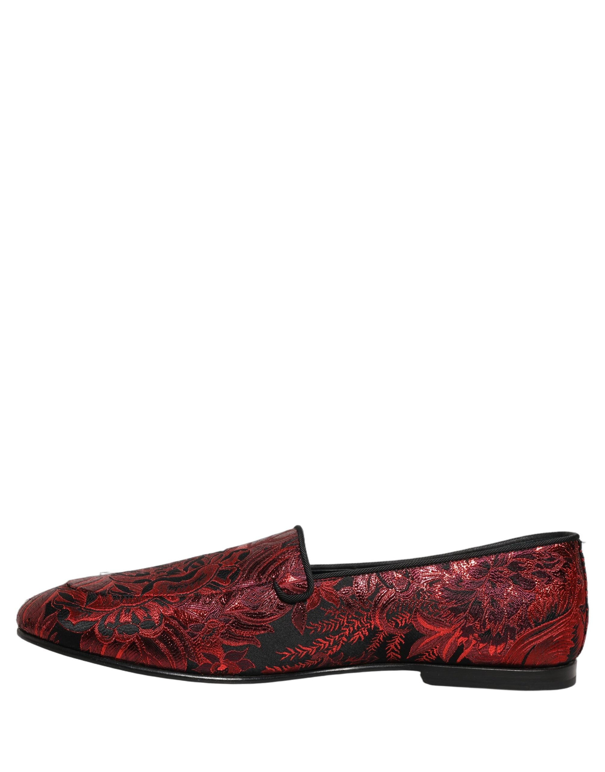 Dolce & Gabbana Red Floral Jacquard Slip On Loafers