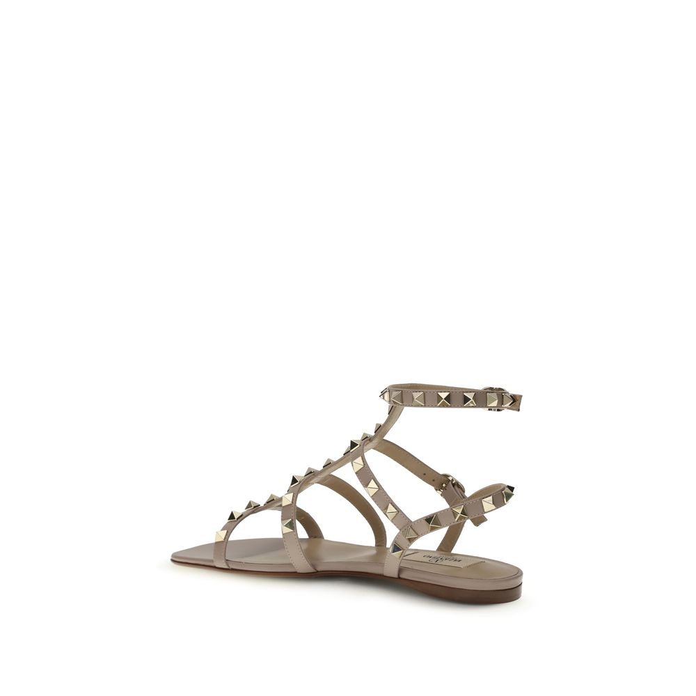 Valentino Garavani Beige Leather Flat Sandals