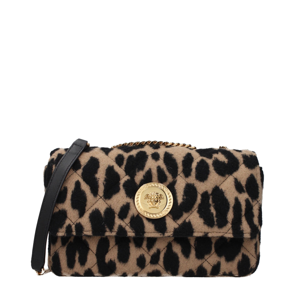 Versace Brown Leopard Printed Wool Medusa Quilted Shoulder Bag