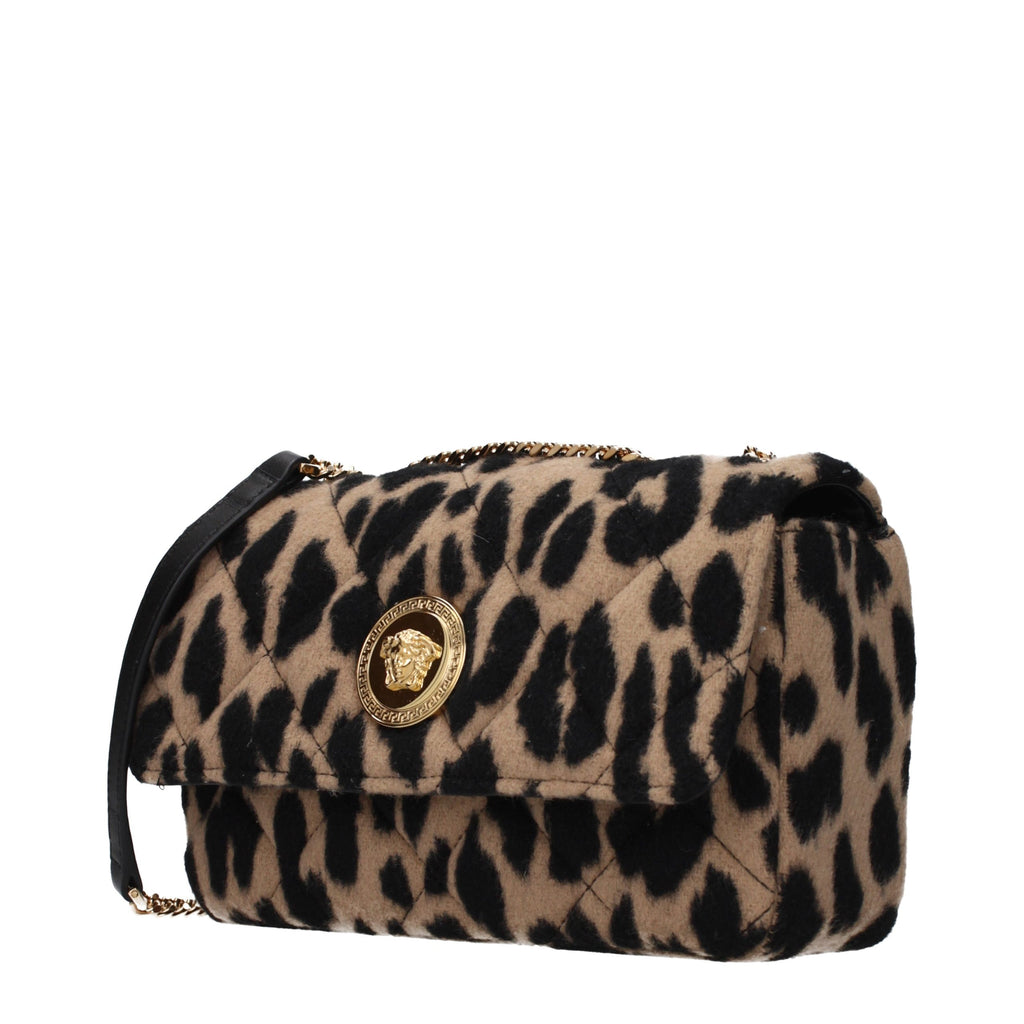 Versace Brown Leopard Printed Wool Medusa Quilted Shoulder Bag