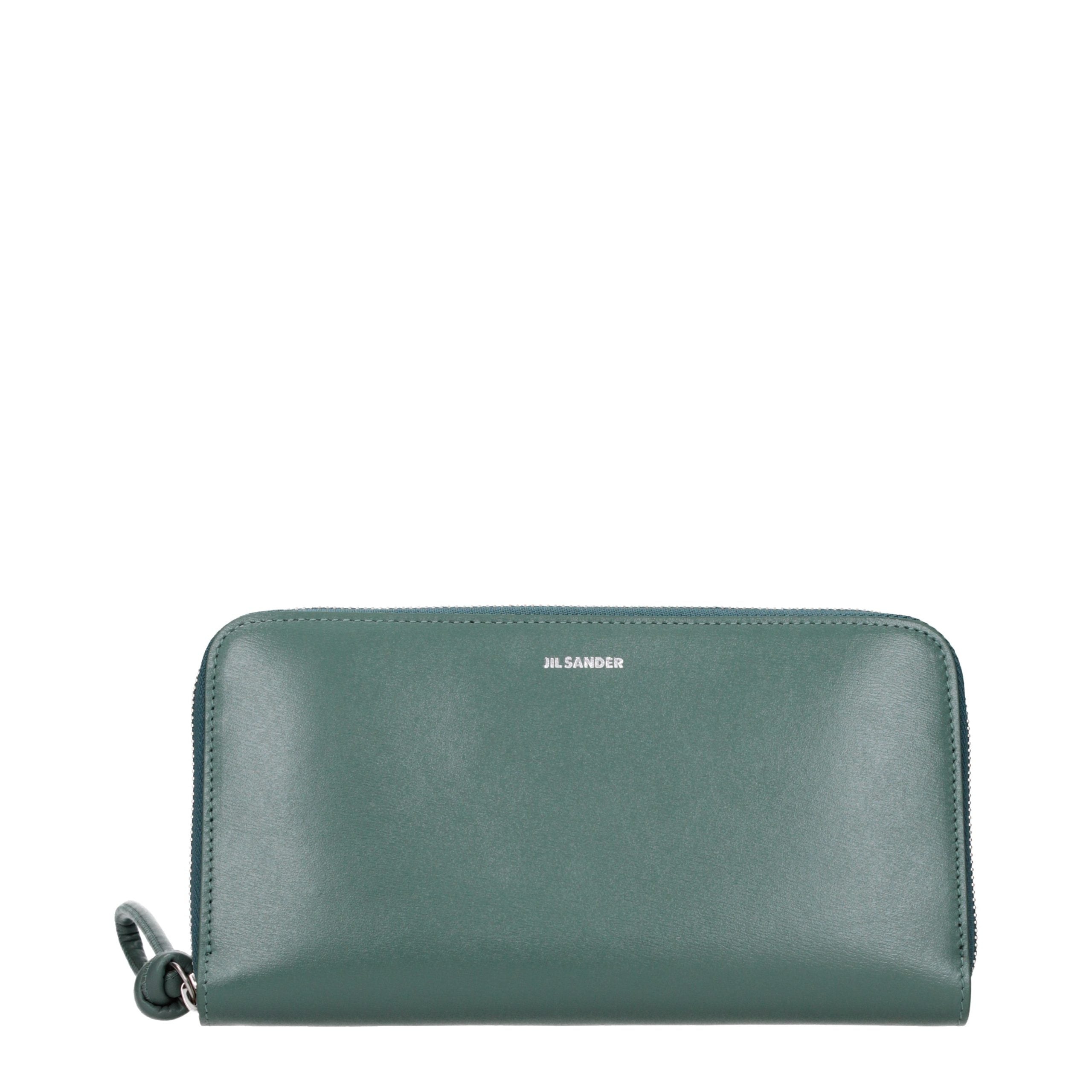 Jil Sander Seaweed Green Zip-Around Long Leather Wallet