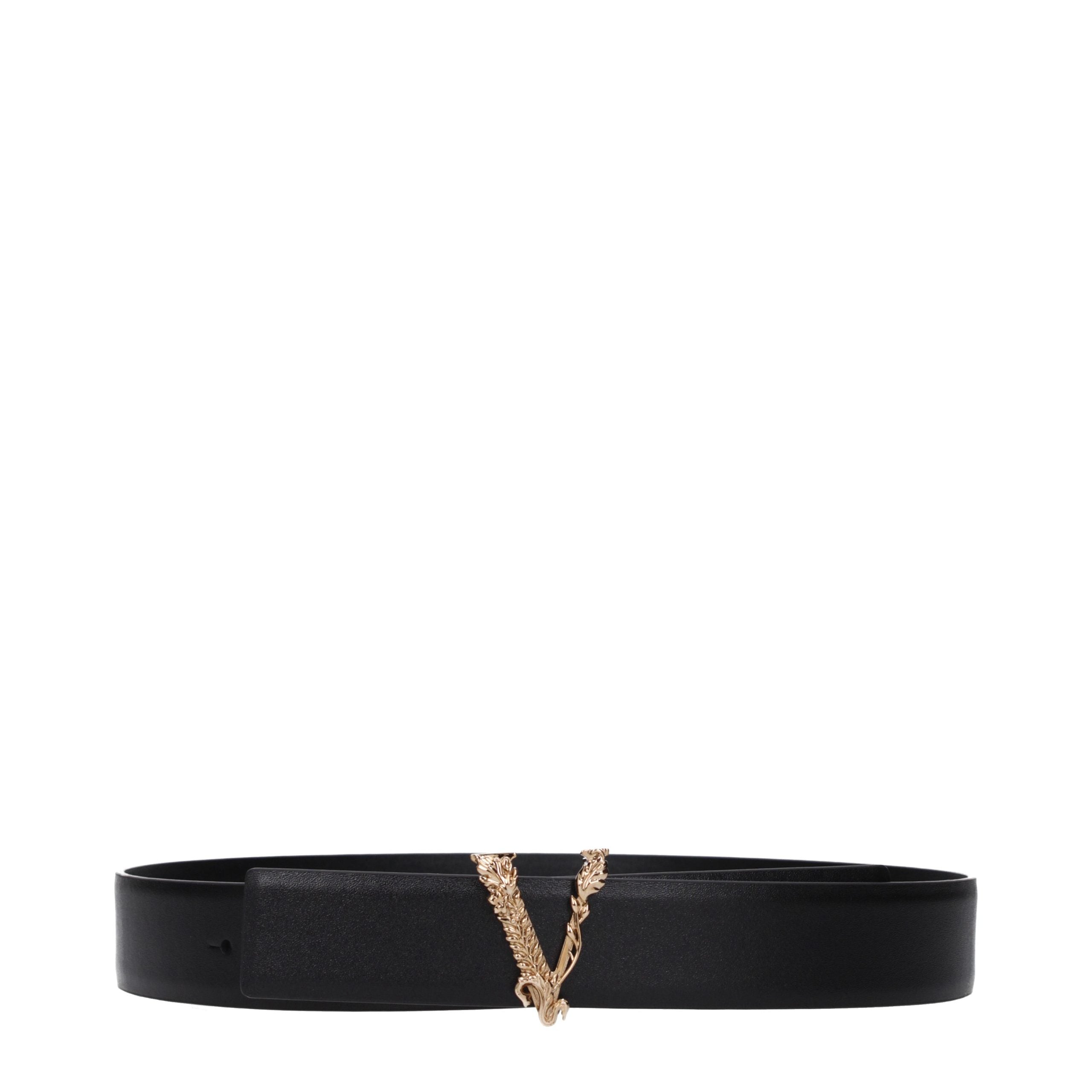 Versace Black Leather Front Logo Belt