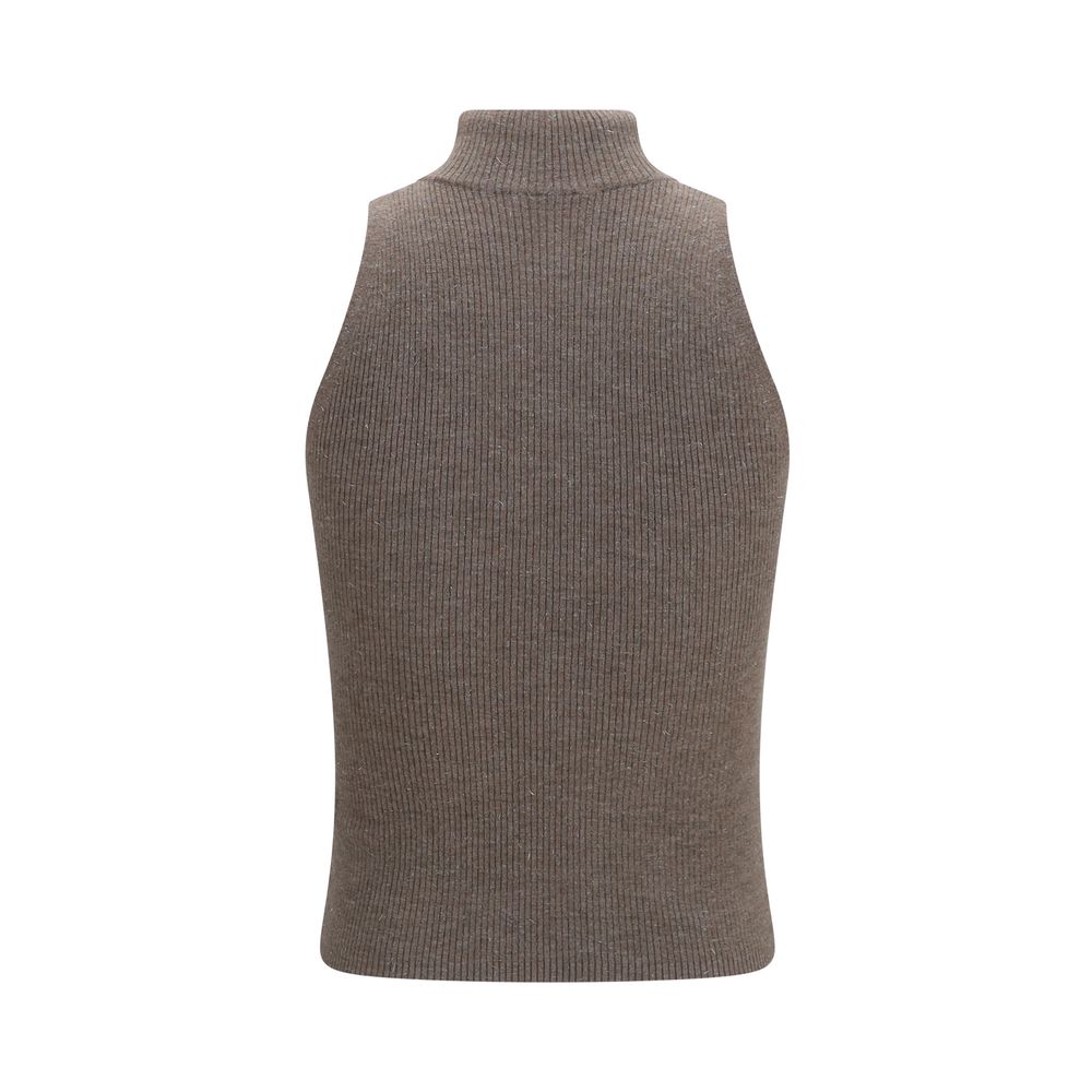 Brunello Cucinelli Brown Cashmere Sleeveless Jacket