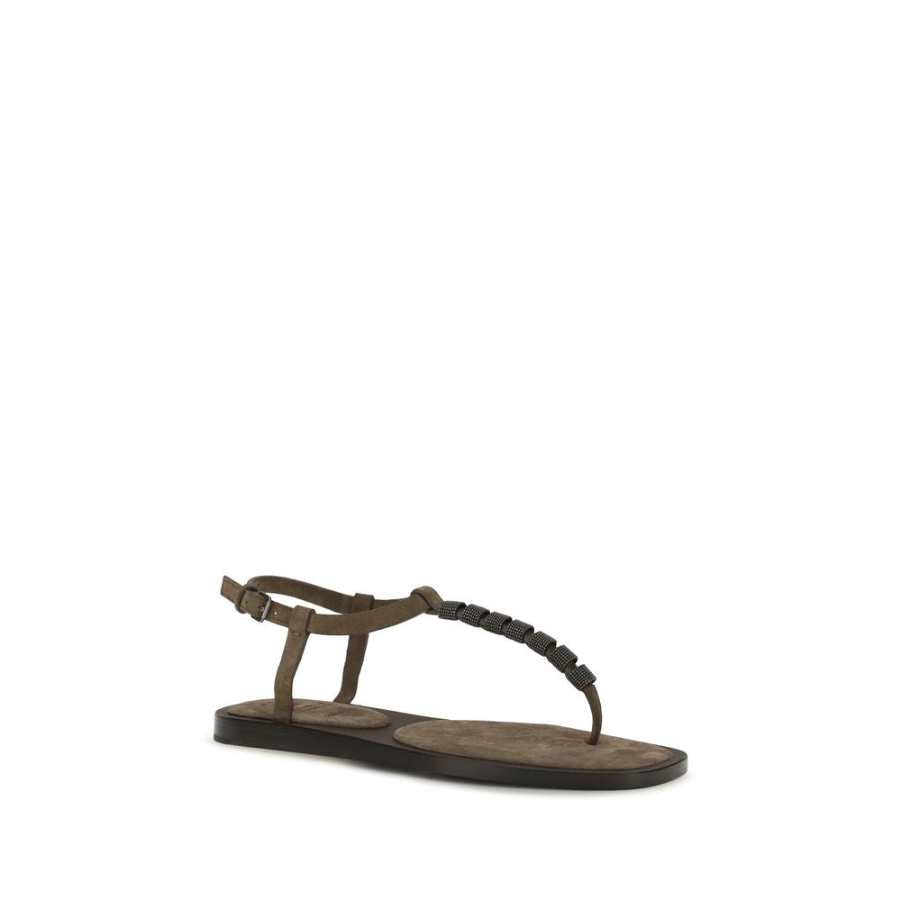 Brunello Cucinelli Brown Leather Flat Sandals