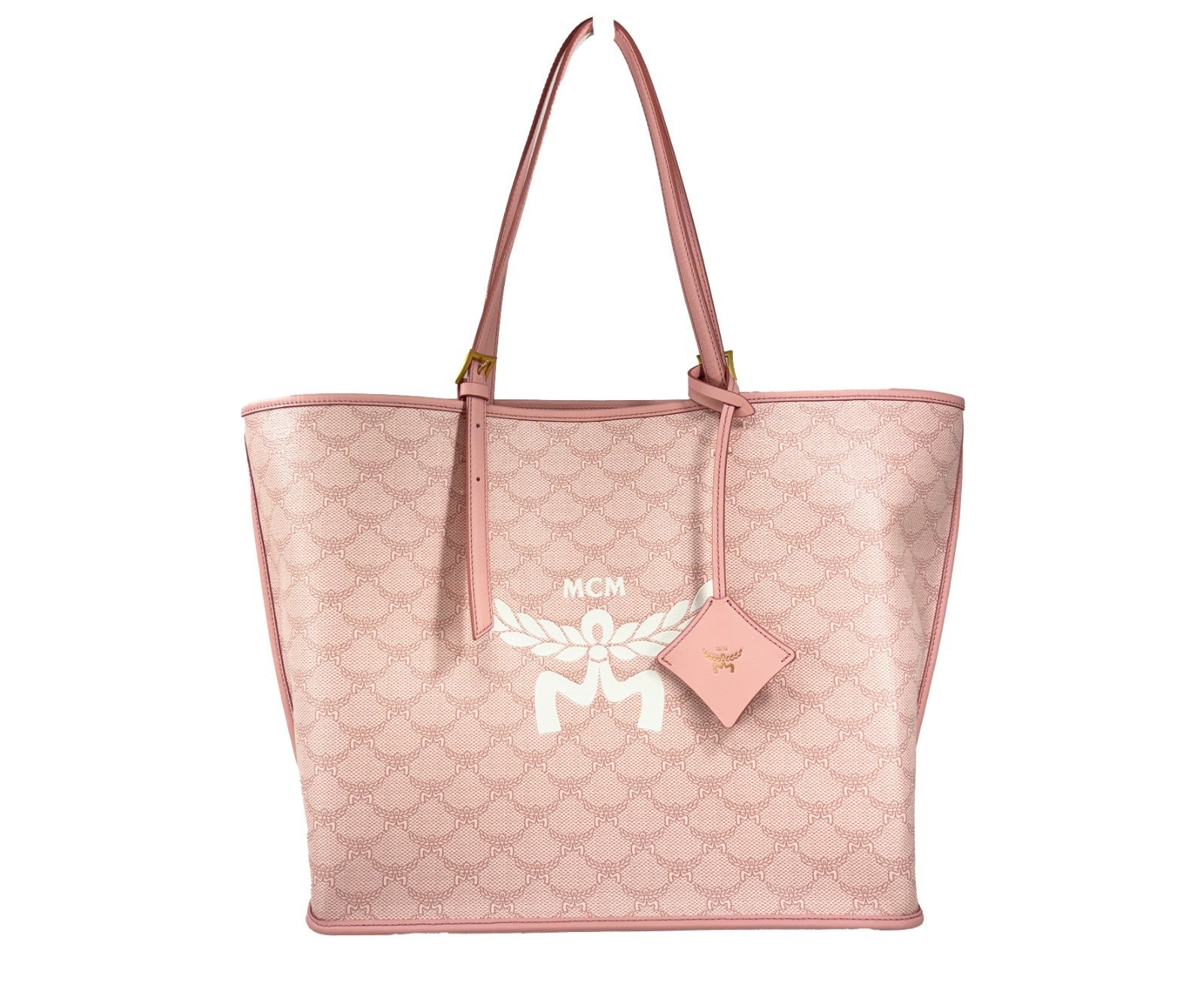 MCM Medium Pink Himmel Signature Printed Tote Bag