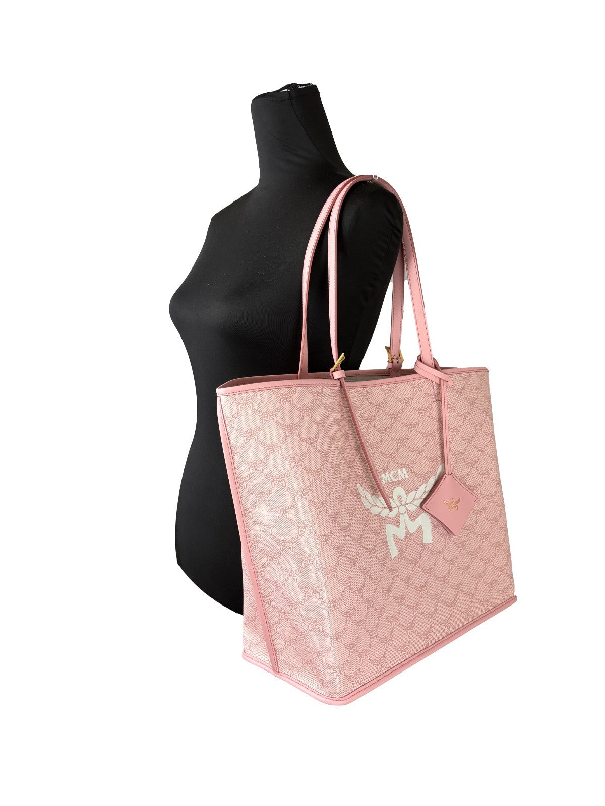MCM Medium Pink Himmel Signature Printed Tote Bag