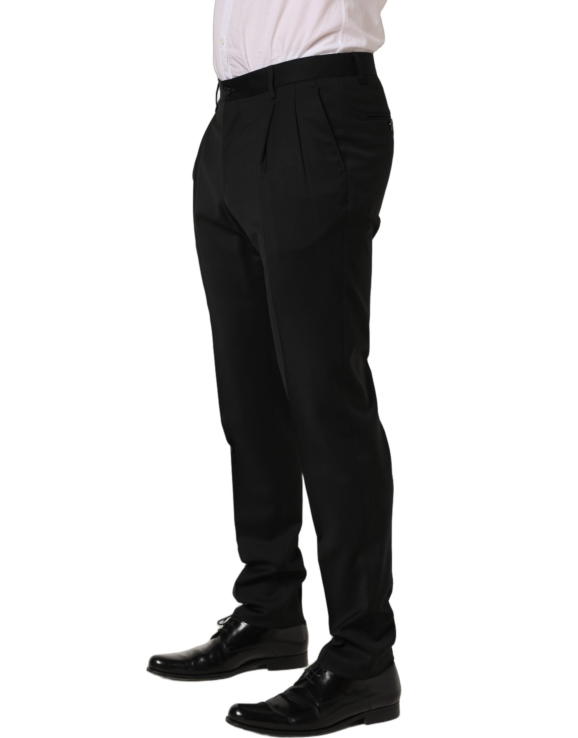 Dolce & Gabbana Black Wool Tapered Leg Men Dress Trouser Pants