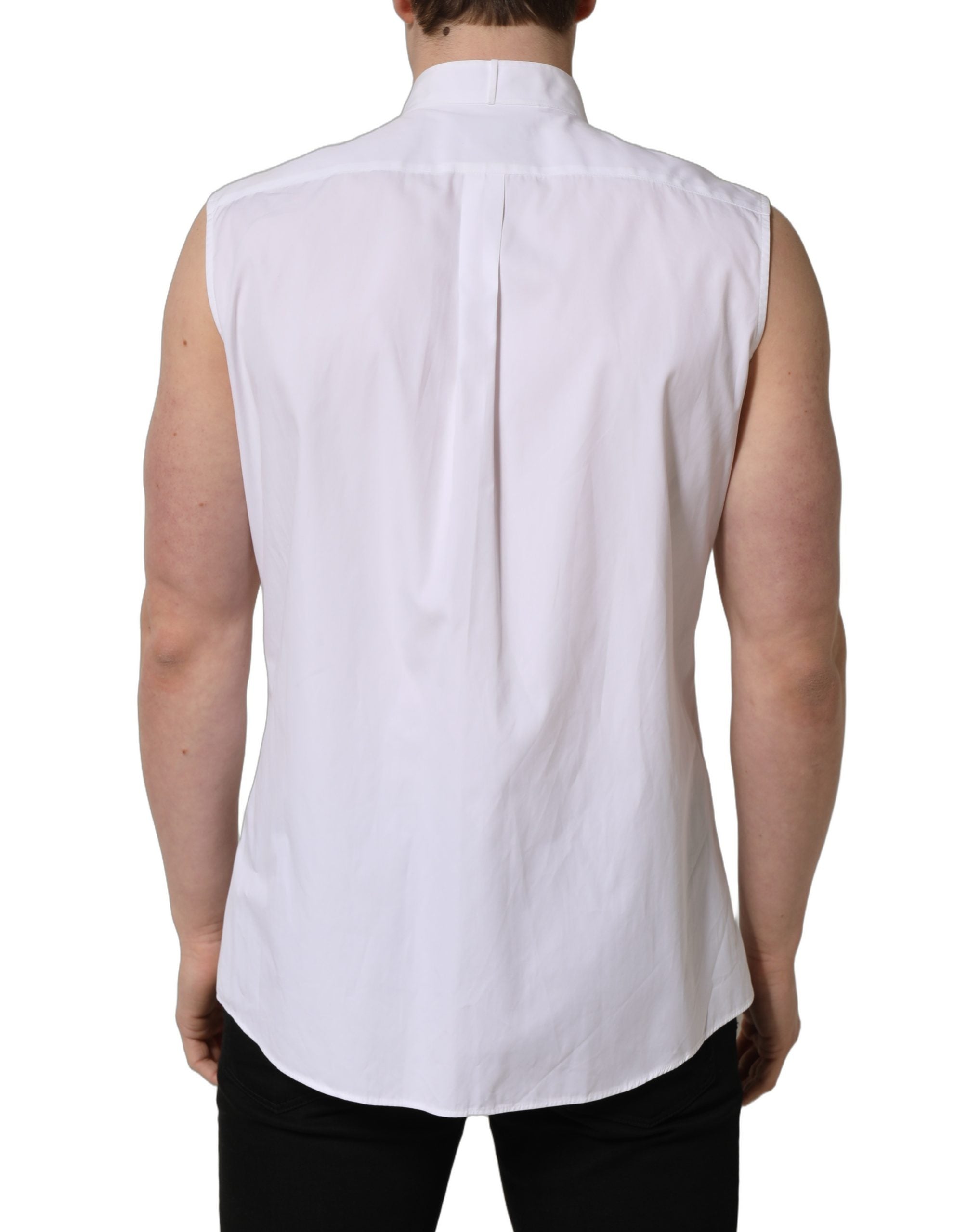 Dolce & Gabbana White Cotton MARTINI Sleeveless Men Dress Shirt