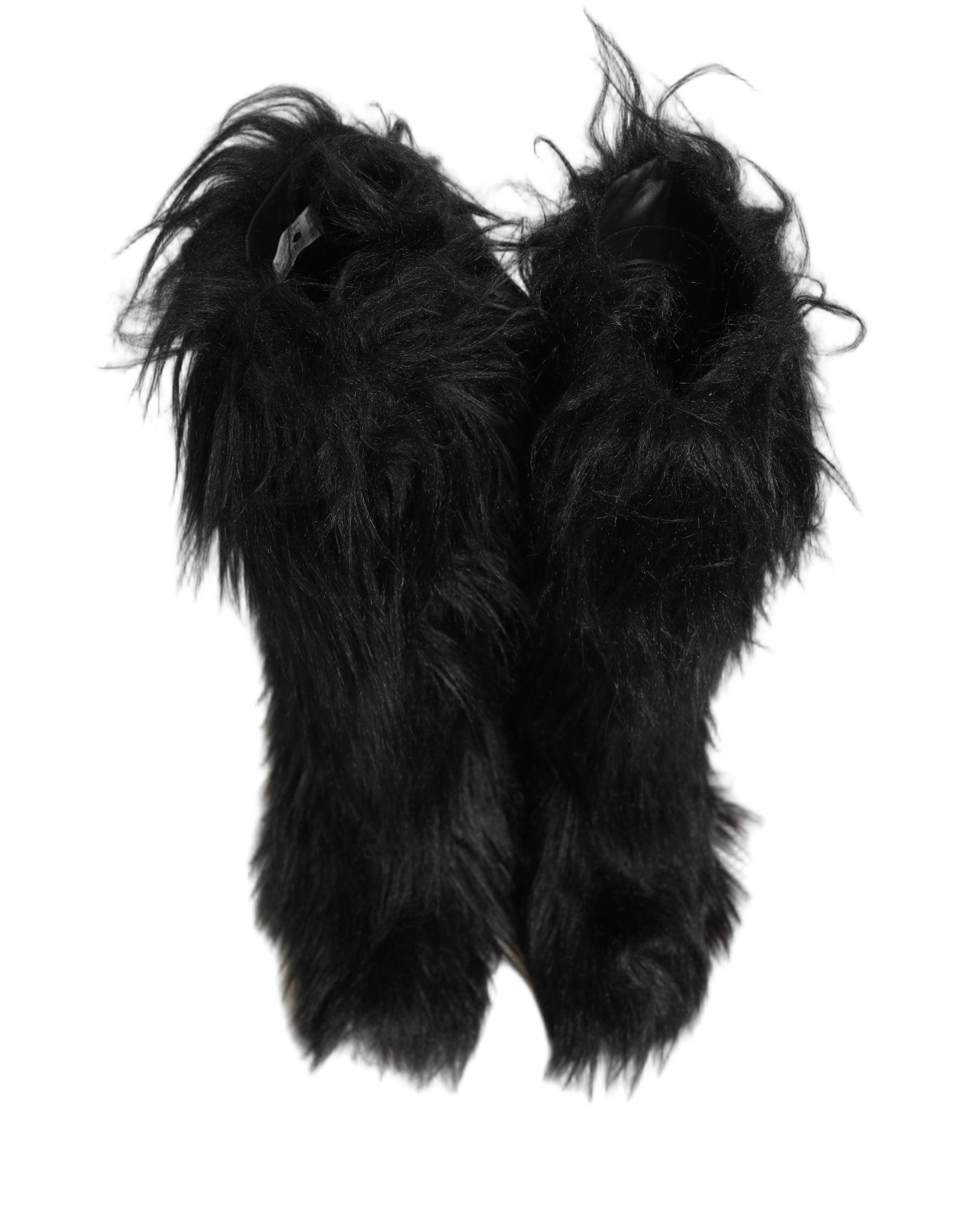Dolce & Gabbana Black Faux Fur Mid Calf Winter Boots Shoes
