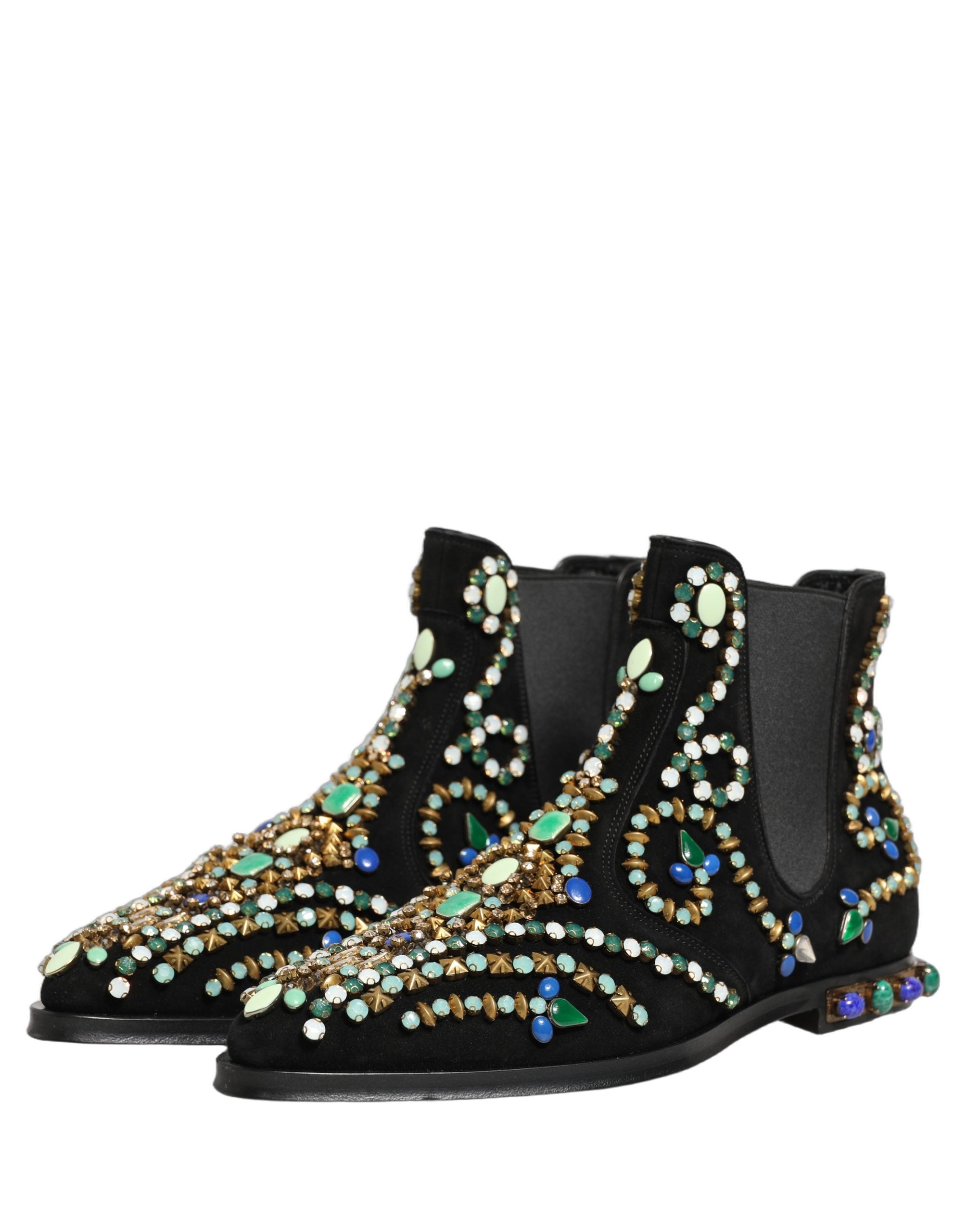 Pre-Owned Dolce & Gabbana Black Embellished Chelsea Ankle Boots Shoes