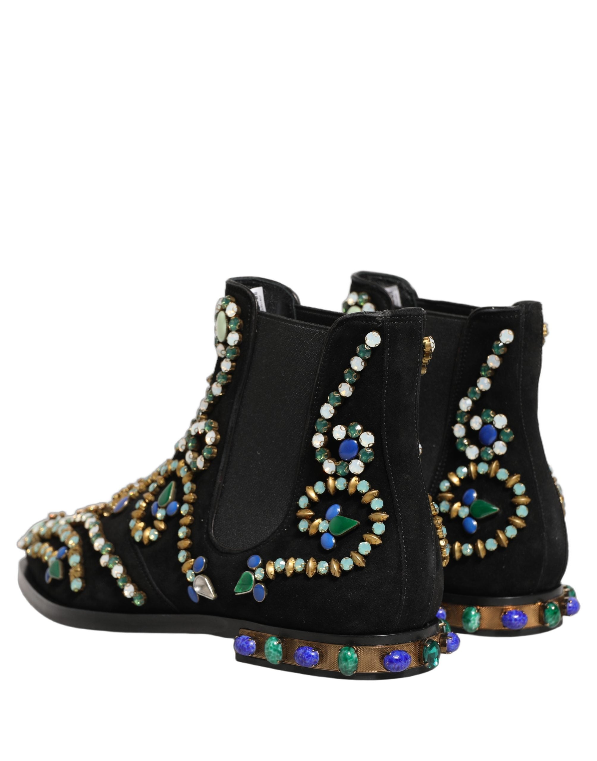 Pre-Owned Dolce & Gabbana Black Embellished Chelsea Ankle Boots Shoes