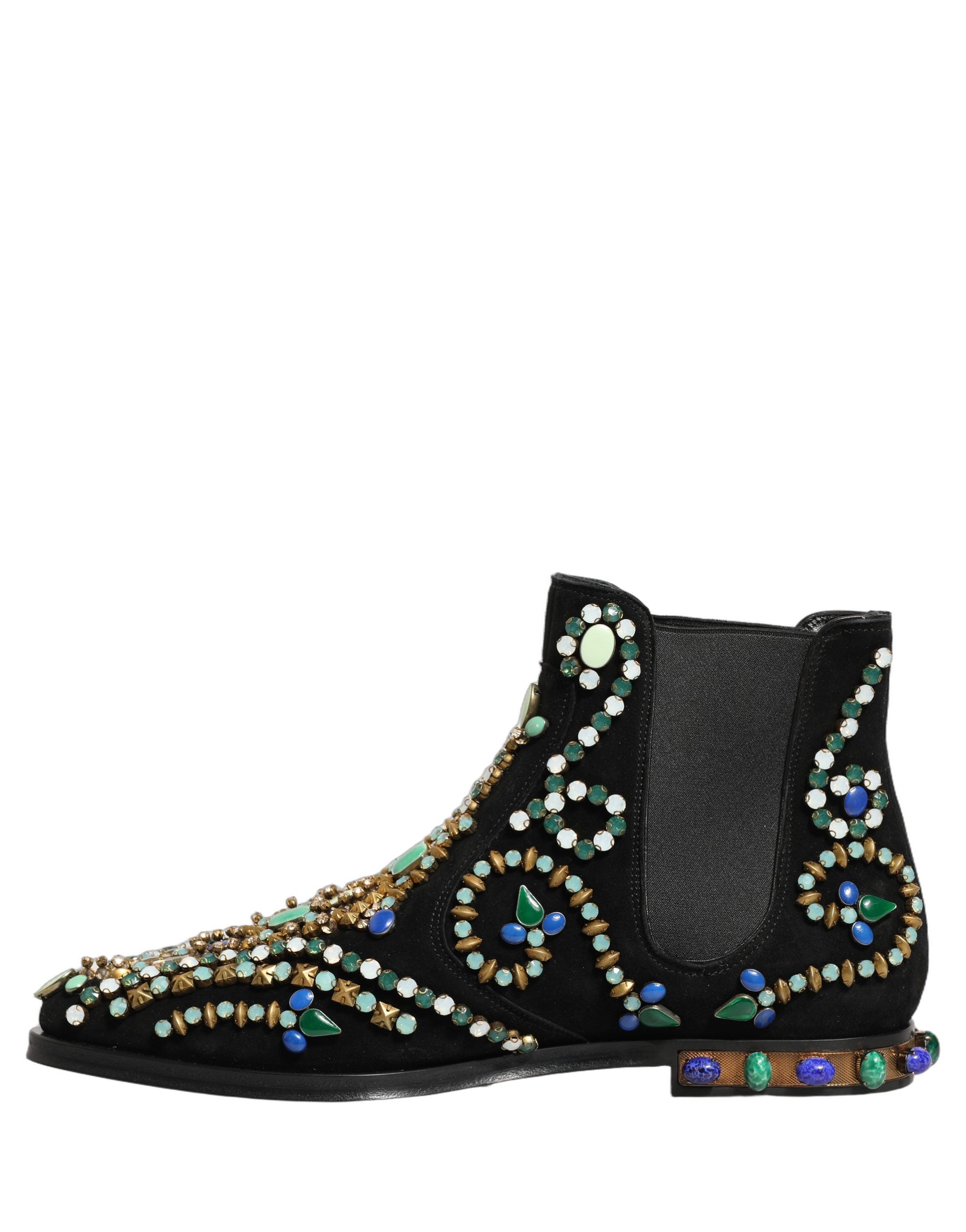 Pre-Owned Dolce & Gabbana Black Embellished Chelsea Ankle Boots Shoes