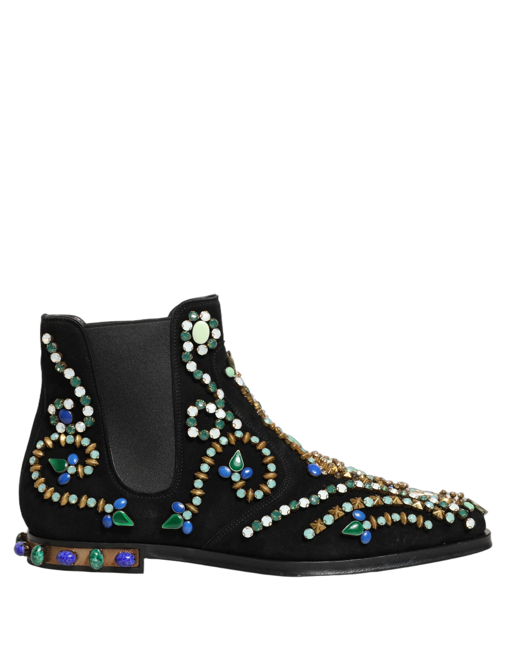 Pre-Owned Dolce & Gabbana Black Embellished Chelsea Ankle Boots Shoes