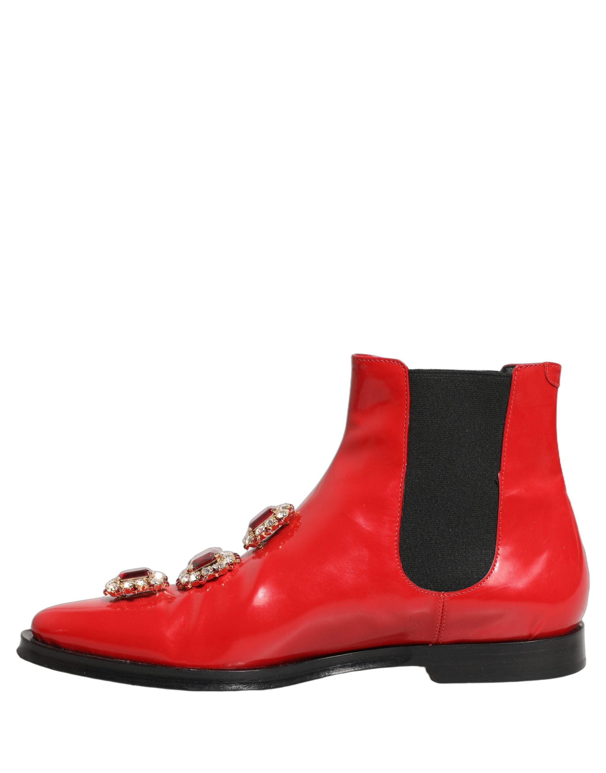 Dolce & Gabbana Red Embellished Chelsea Men Ankle Boots Shoes